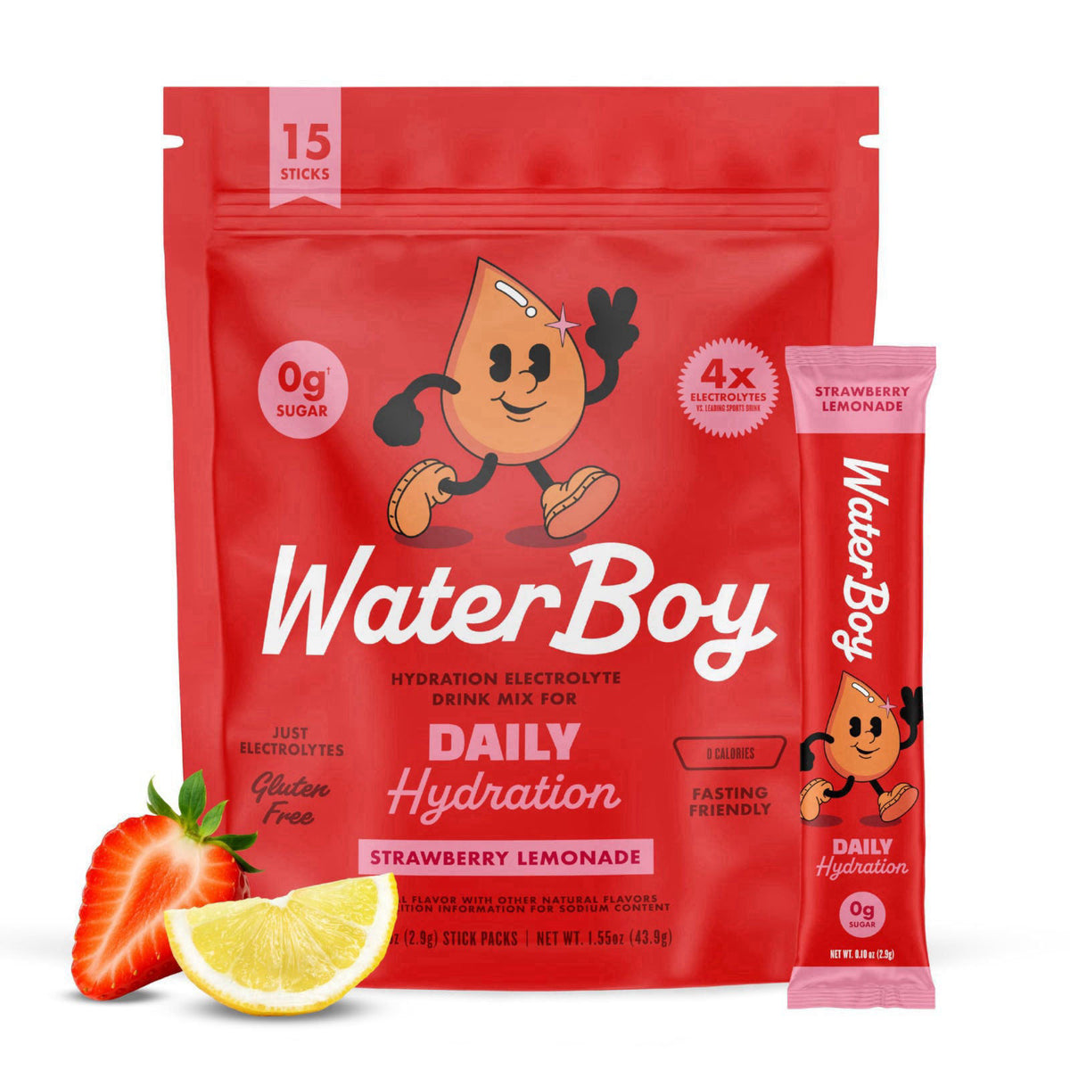 WaterBoy Daily Hydration, Sugar Free Electrolytes (Strawberry Lemonade (15ct)) – close-up detail
