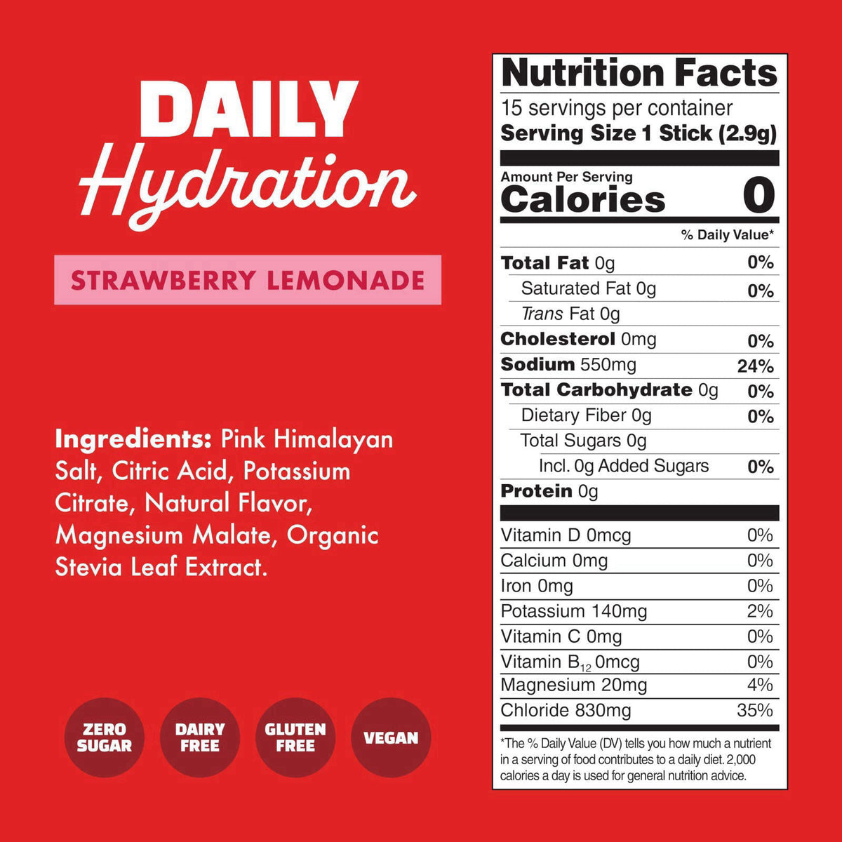 WaterBoy Daily Hydration, Sugar Free Electrolytes (Strawberry Lemonade (15ct)) – packaging and label