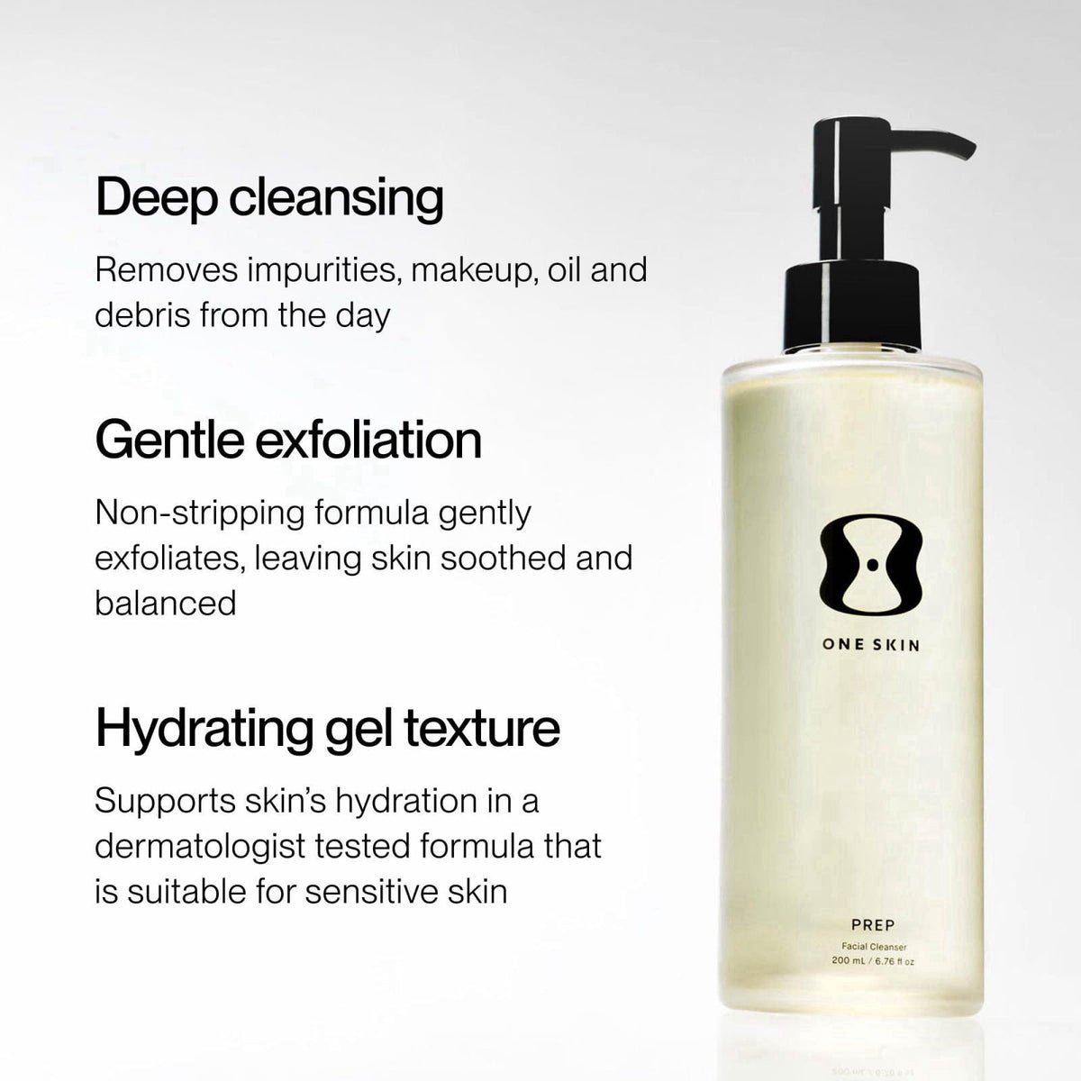 OneSkin OS-01 PREP Facial Cleanser, Gentle Exfoliating Gel, 200mL/6.76fl oz – packaging and label