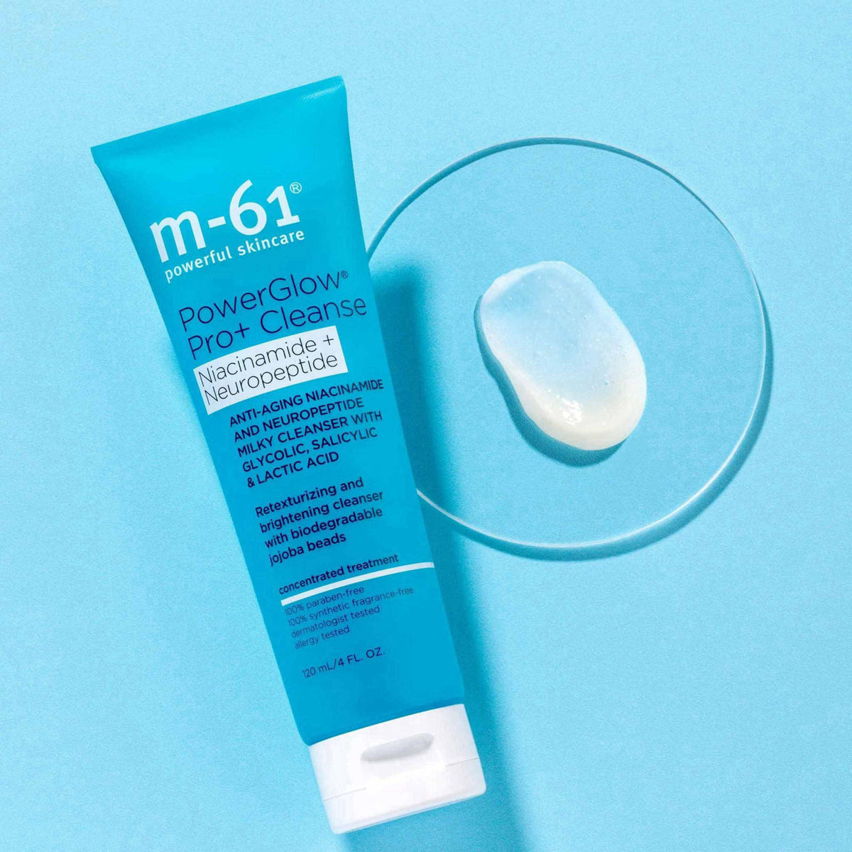 m-61 PowerGlow Pro+ Cleanse Deep Cleansing Exfoliating Face Wash, 4 Fl. Oz – back view and specifications