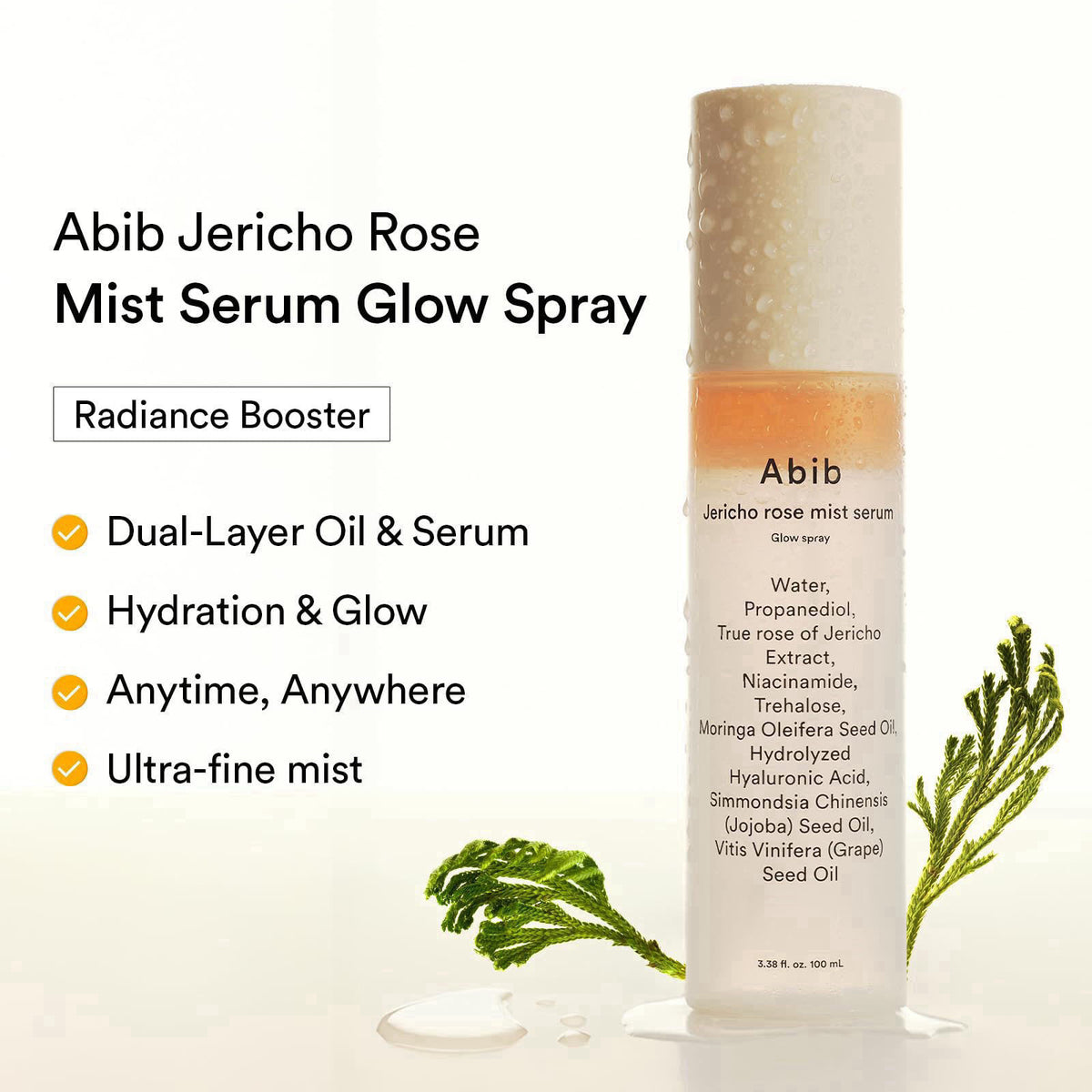 Abib Jericho Rose Mist Serum, Glow Spray 3.38 fl oz I Vegan Collagen, Creamides I Face Moisturizer, Radiance Booster, Ko