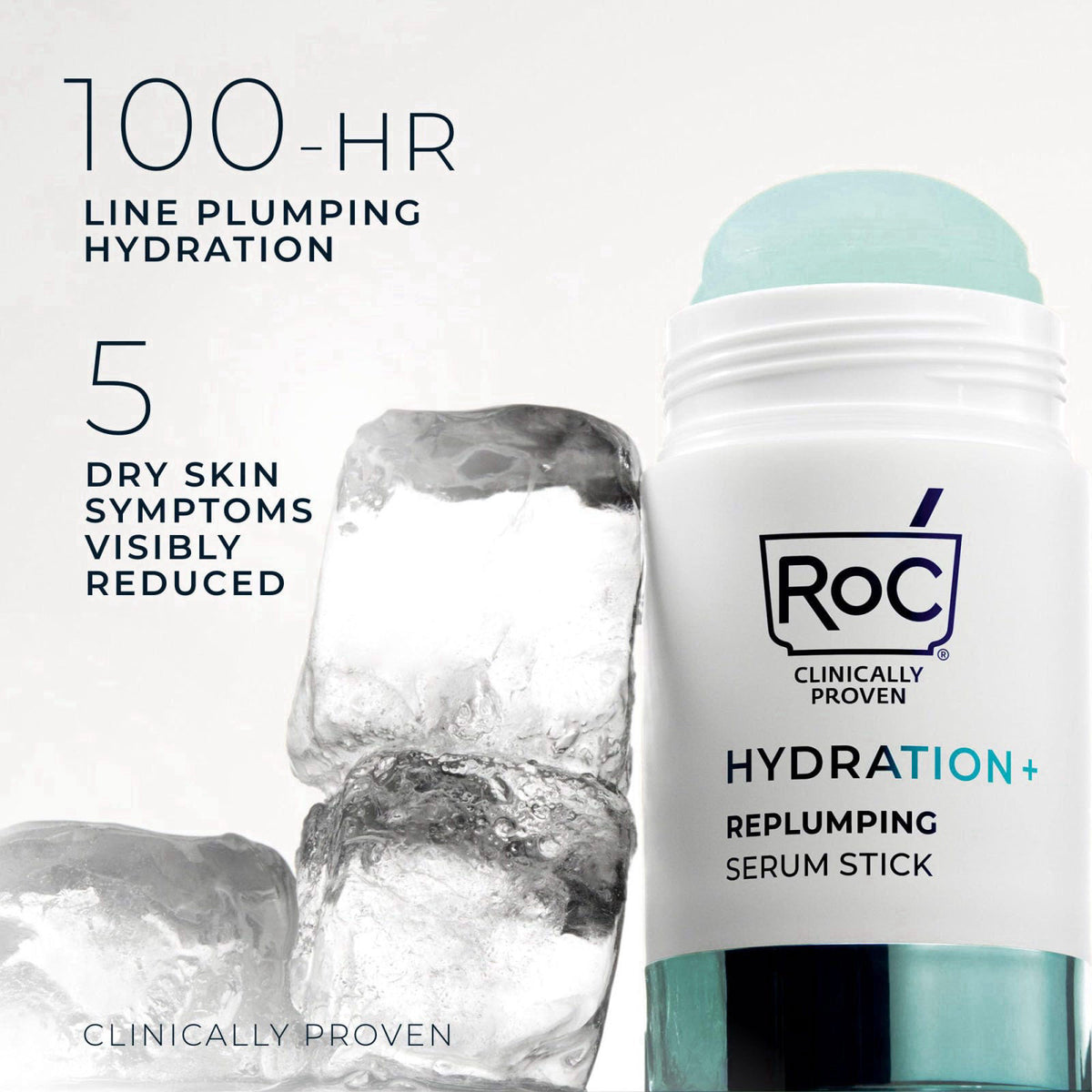 RoC Hydration+ Replumping Serum Stick, Hyaluronic Acid & Peptides, 0.7 oz – packaging and label