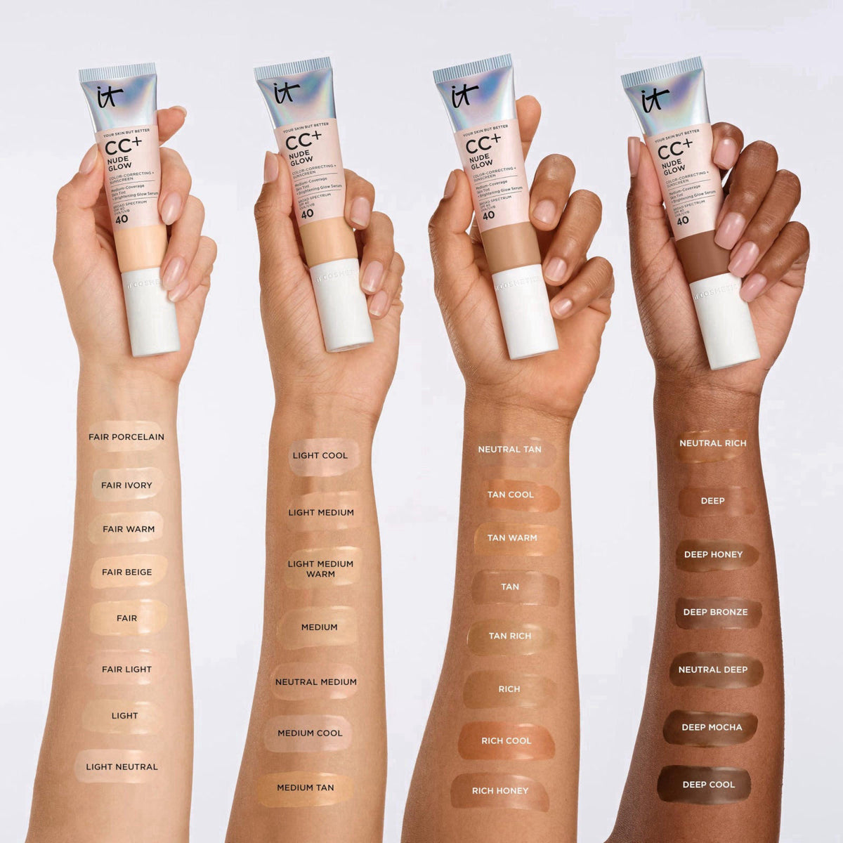 IT Cosmetics CC+ Cream Nude Glow Foundation with SPF 40 - Healthy Glow Tint – Foundation on display