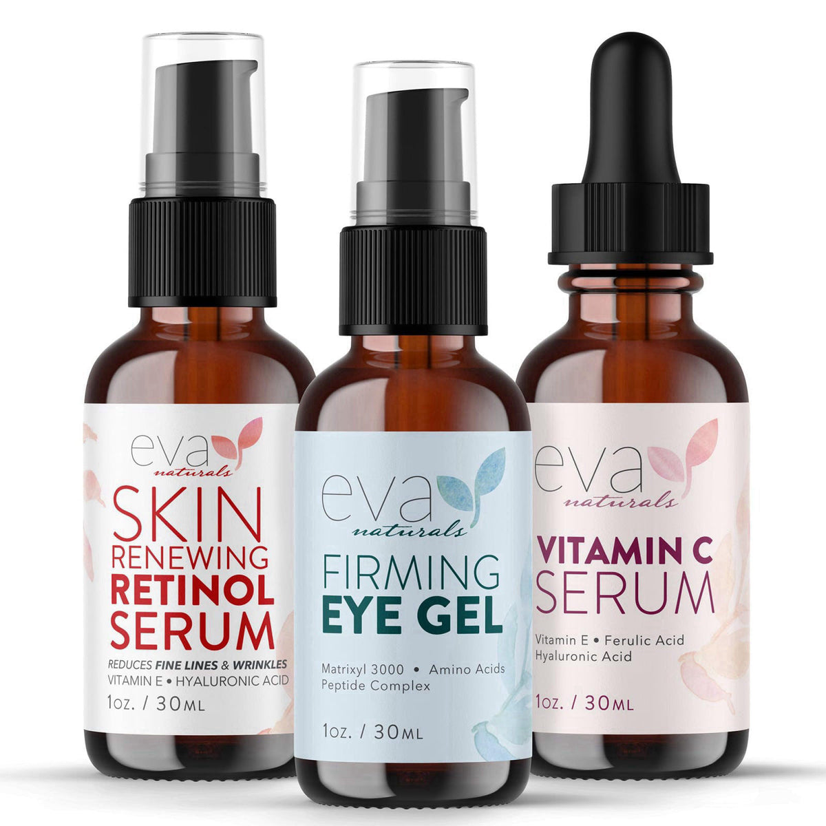 Eva Naturals Vitamin C, Retinol & Eye Gel Serum Set, Firming, Dark Circles – product photo (Serums)