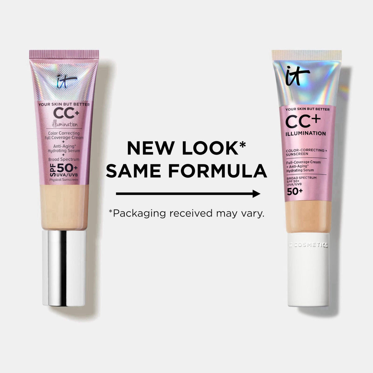 IT Cosmetics CC+ Cream Illumination Radiant Foundation with SPF 50+ – CC Creams on display