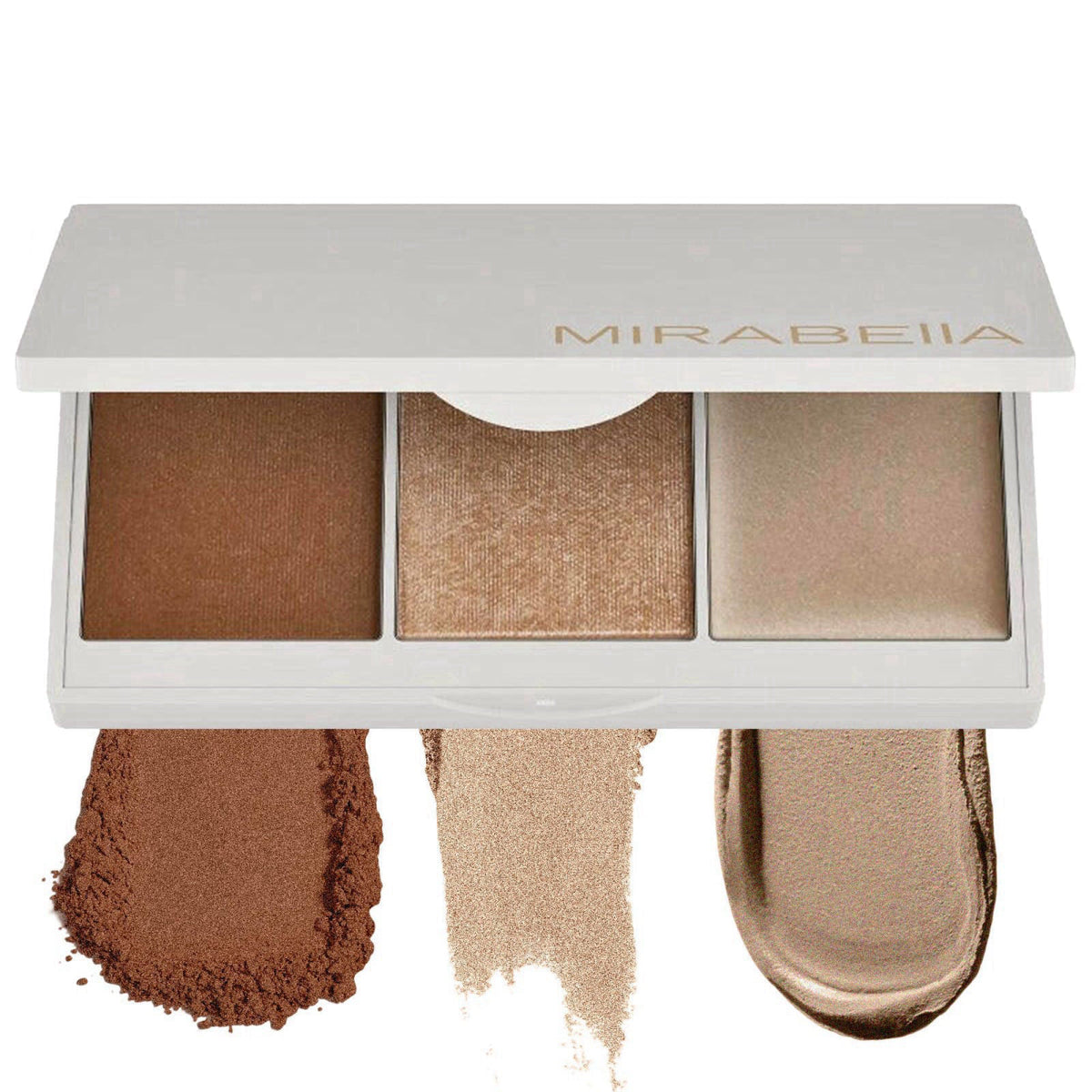 MIRABELLA - Megastar Pro Face Trio Powder Contour Palette with Bronzer, Cream Highlighter & Contour Powder, Lightweight 
