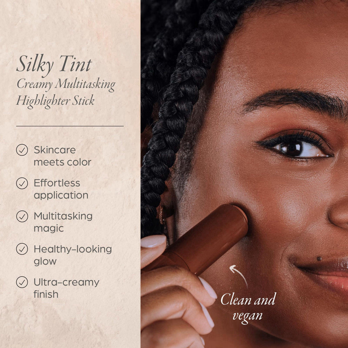 PÜR MINERALS Silky Tint Creamy Multitasking Makeup Stick with Peptides - Lip and Cheek Stick with Natural, Healthy-Looki
