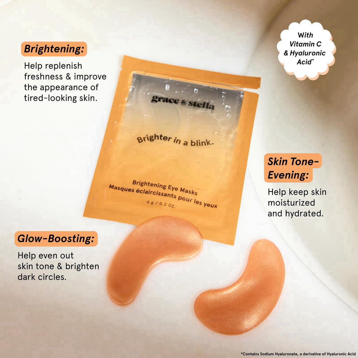 grace & stella New Brightening Eye Patches for Dark Circles (24 Pairs) – packaging and label