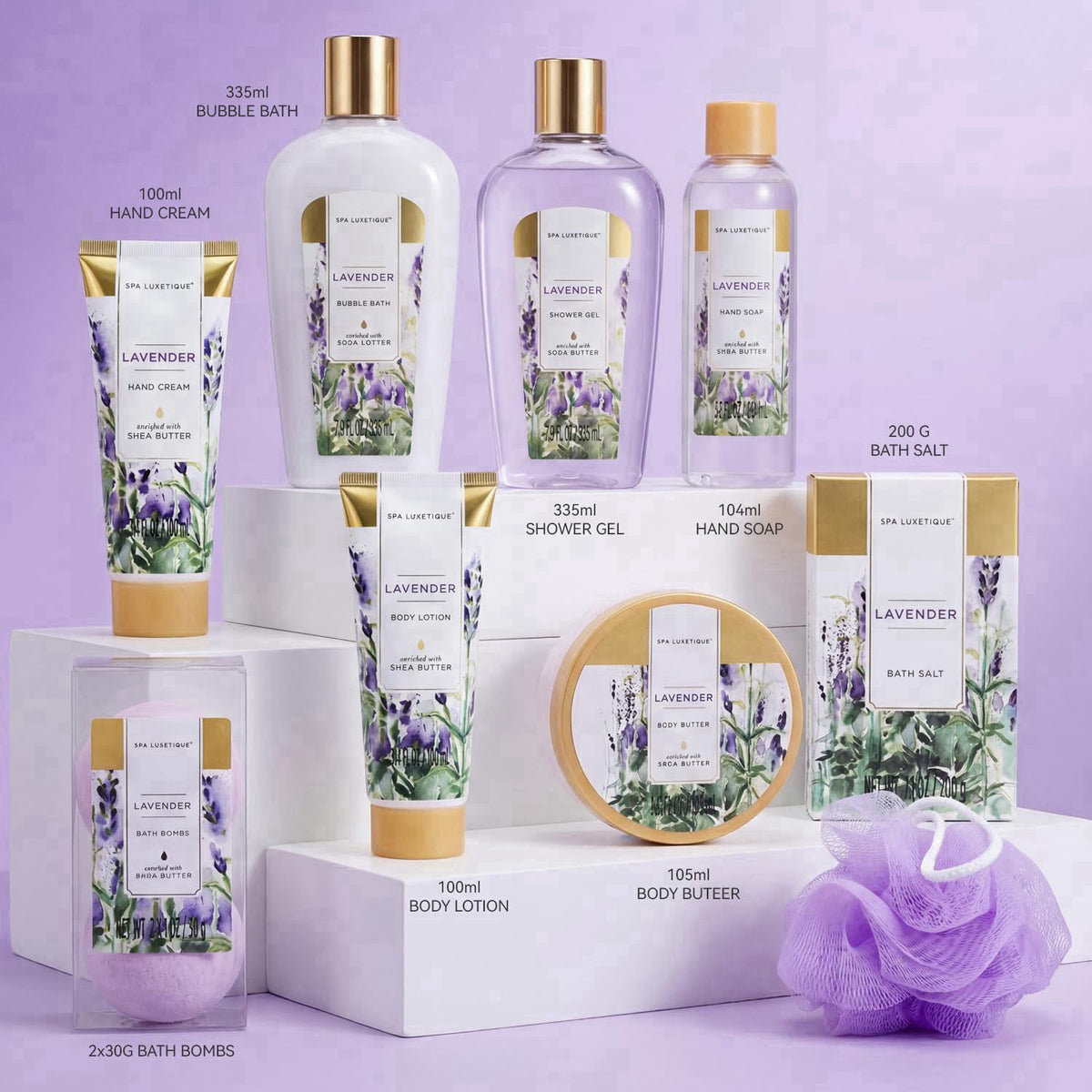 Spa Luxetique Lavender Spa Gifts for Women 10pc Gift Basket Set – close-up detail