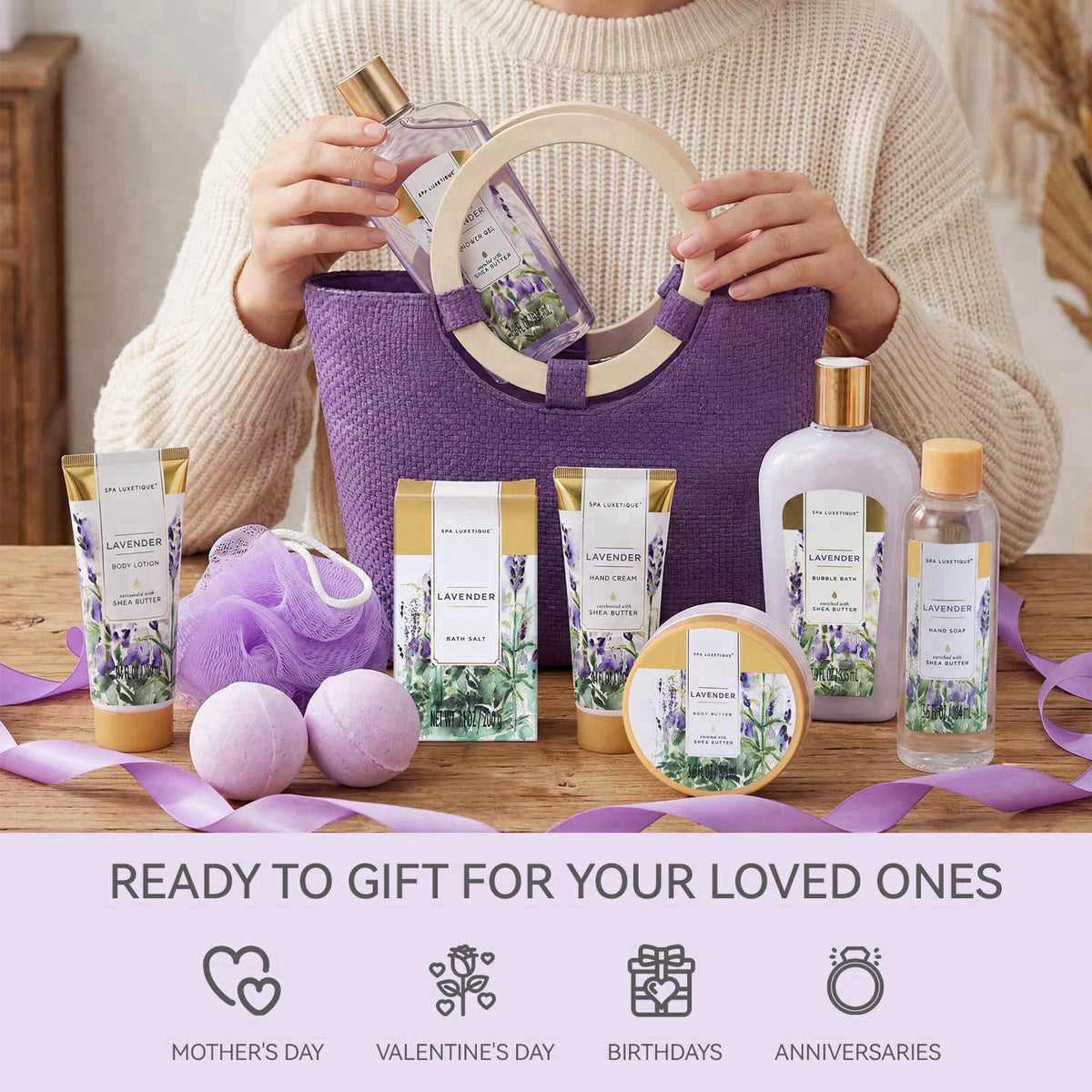 Spa Luxetique Lavender Spa Gifts for Women 10pc Gift Basket Set – alternate angle