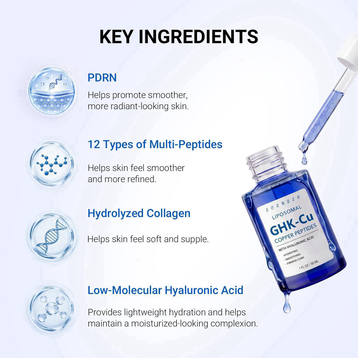 SORNBEO Copper Peptides Serum for Face with Liposomal 2% GHK-Cu, Hyaluronic Acid – alternate angle