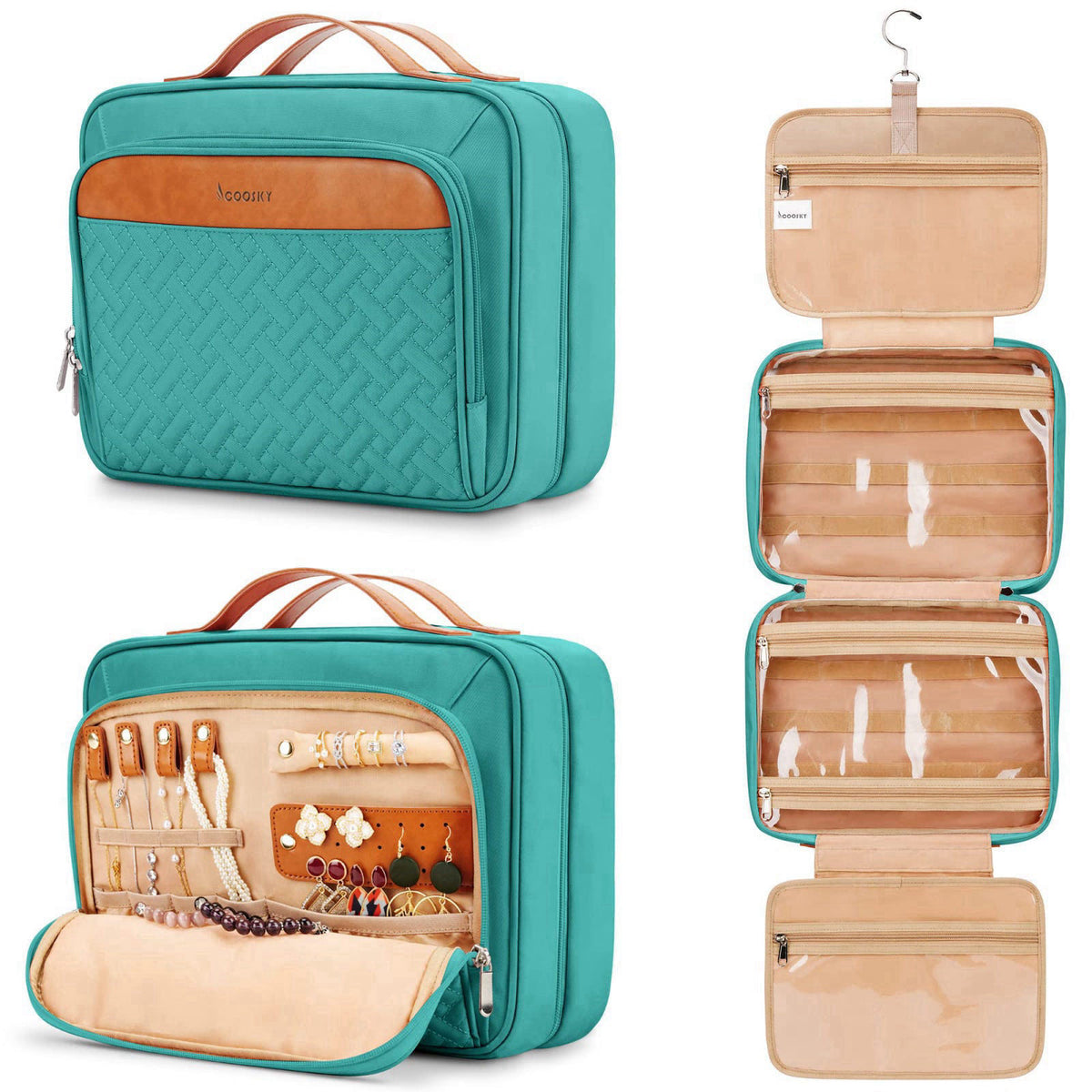 COOSKY Travel Hanging Toiletry Bag for Women, Cruise Ship Essentials, with Jewelry Organizer, Extra Large Makeup Dopp Ki