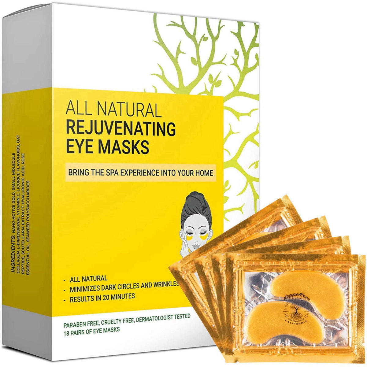 Doppeltree All Natural 24K Gold Under Eye Patches, Non-Toxic Dark Circles Treatment – product photo (Masks)