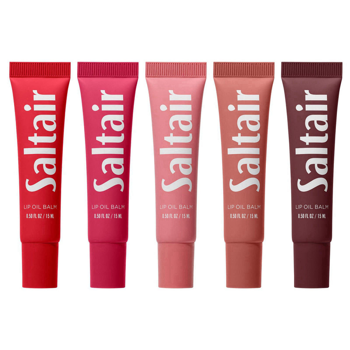 Saltair Hydrating Lip Oil Balm Set | Everyday Shades, 5 Pack, 0.5 fl oz – packaging and label