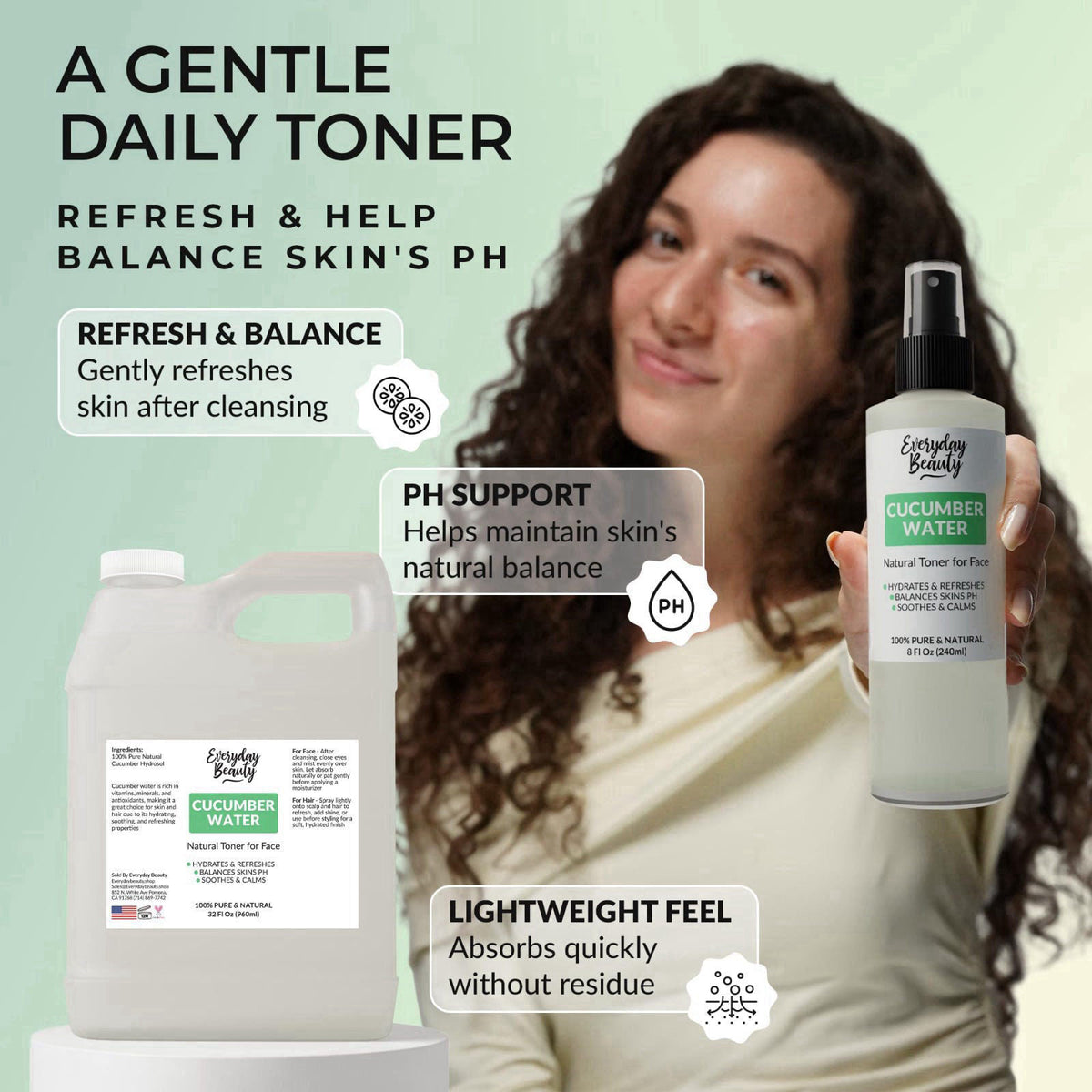 Everyday Beauty Helping You Feel Beautiful Inside And Out Cucumber Hydrosol Bulk - 32 oz All Natural Hydrating Spray Mis