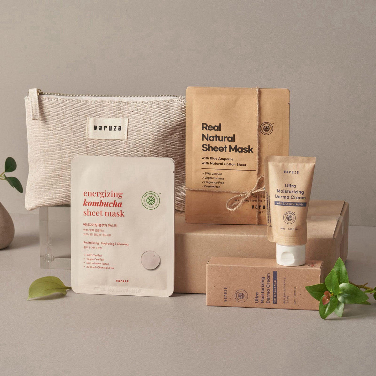 EWG Verified Varuza Ultimate Skincare Essentials - Ultra Moisturizing Cream & Real Natural Sheet Masks 3ea Energizing Ko