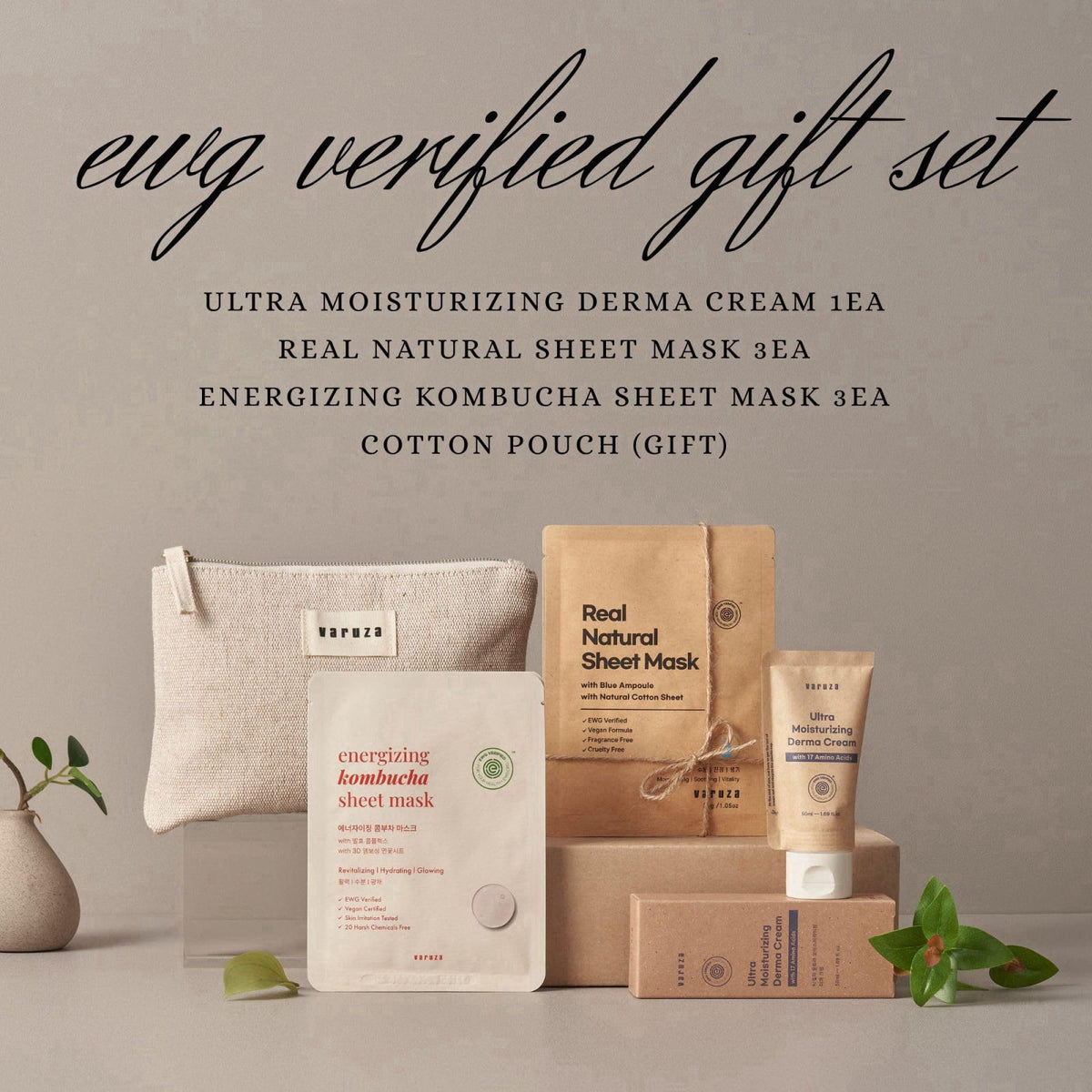 EWG Verified Varuza Ultimate Skincare Essentials - Ultra Moisturizing Cream & Real Natural Sheet Masks 3ea Energizing Ko