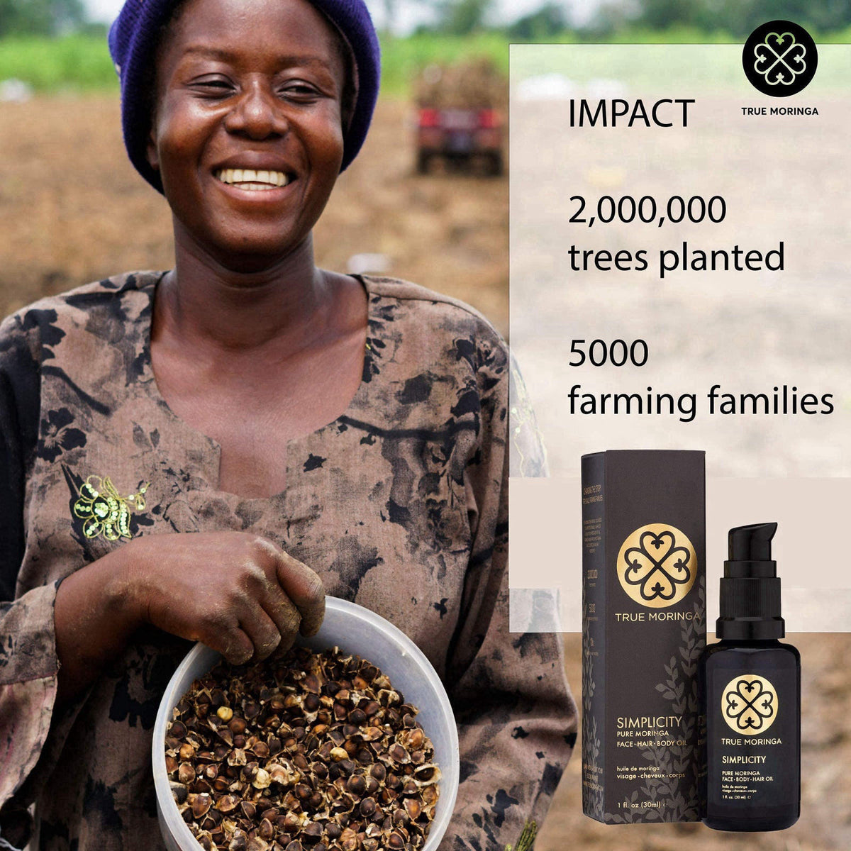 True Moringa Oil for Face, Body & Hair - 100% Pure Cold-Pressed Oil - Unrefined, Anti-aging, Reduce Wrinkles, Brightenin