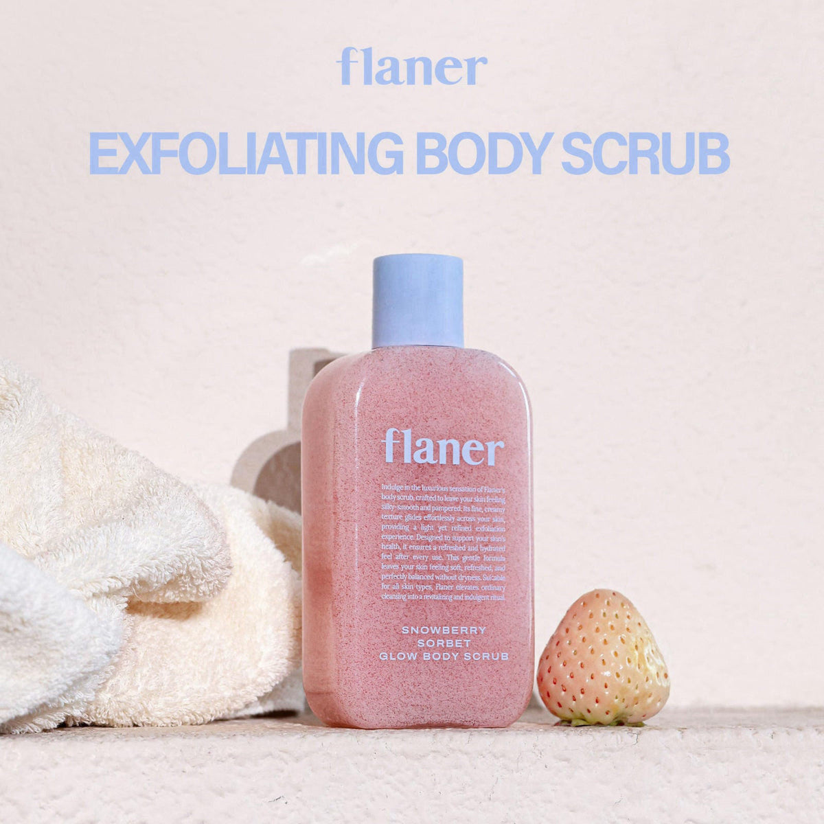 FLANER Snowberry Sorbet Glow Body Scrub – Gentle Exfoliating Scrub, Brightening & Hydrating Formula with 9,800ppm of Whi