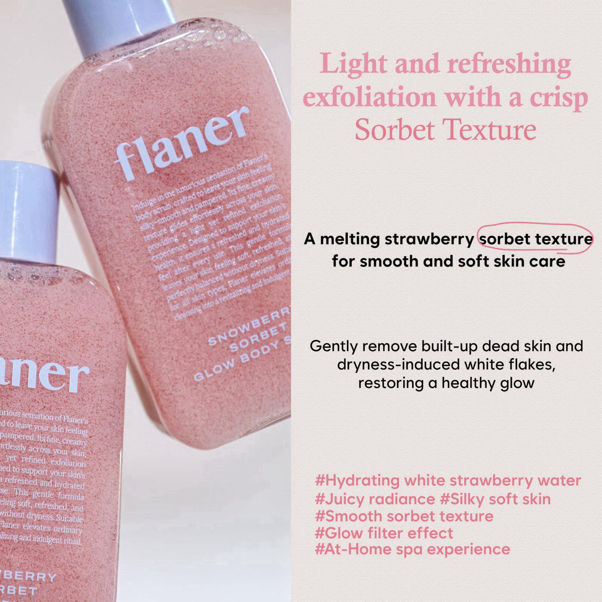 FLANER Snowberry Sorbet Glow Body Scrub – Gentle Exfoliating Scrub, Brightening & Hydrating Formula with 9,800ppm of Whi