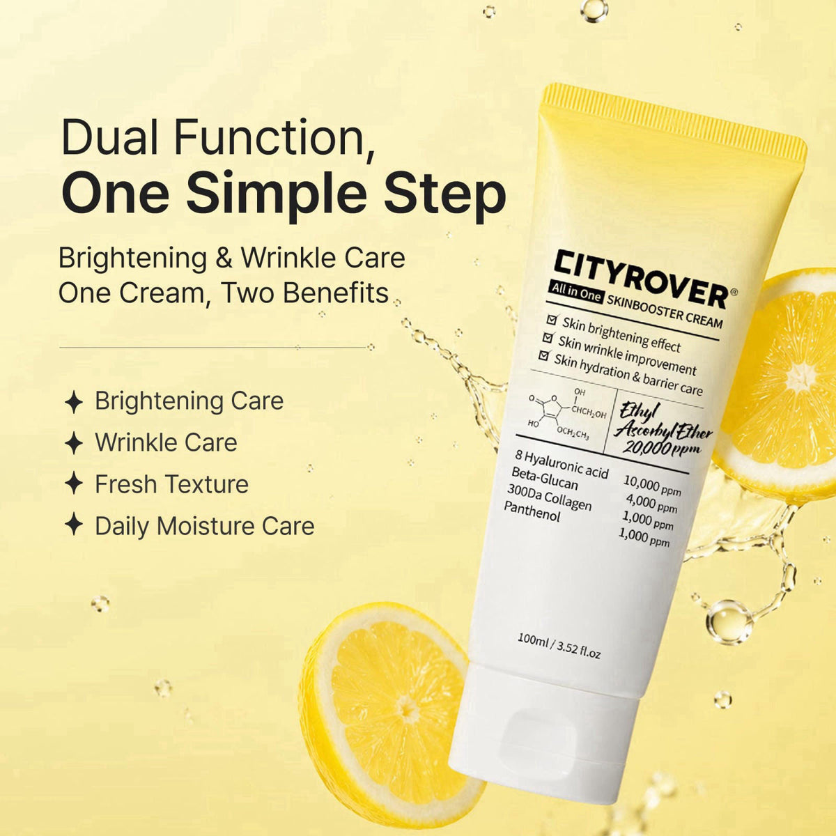 bonkorea CITYROVER Skin Booster Cream with Vitamin C, 8 Hyaluronic Acids, Ceramide & Beta Glucan, Hydrating Face Moistur
