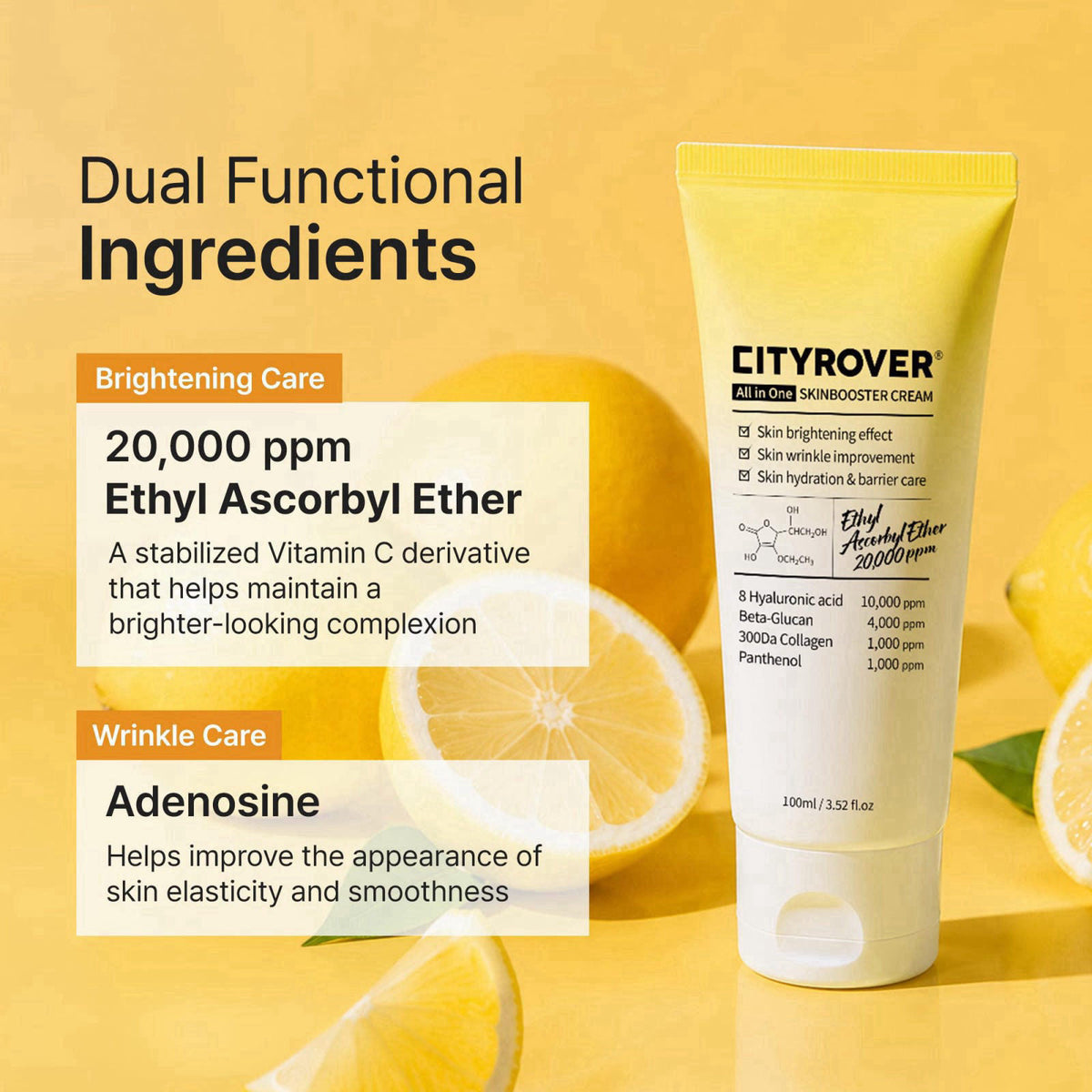 bonkorea CITYROVER Skin Booster Cream with Vitamin C, 8 Hyaluronic Acids, Ceramide & Beta Glucan, Hydrating Face Moistur