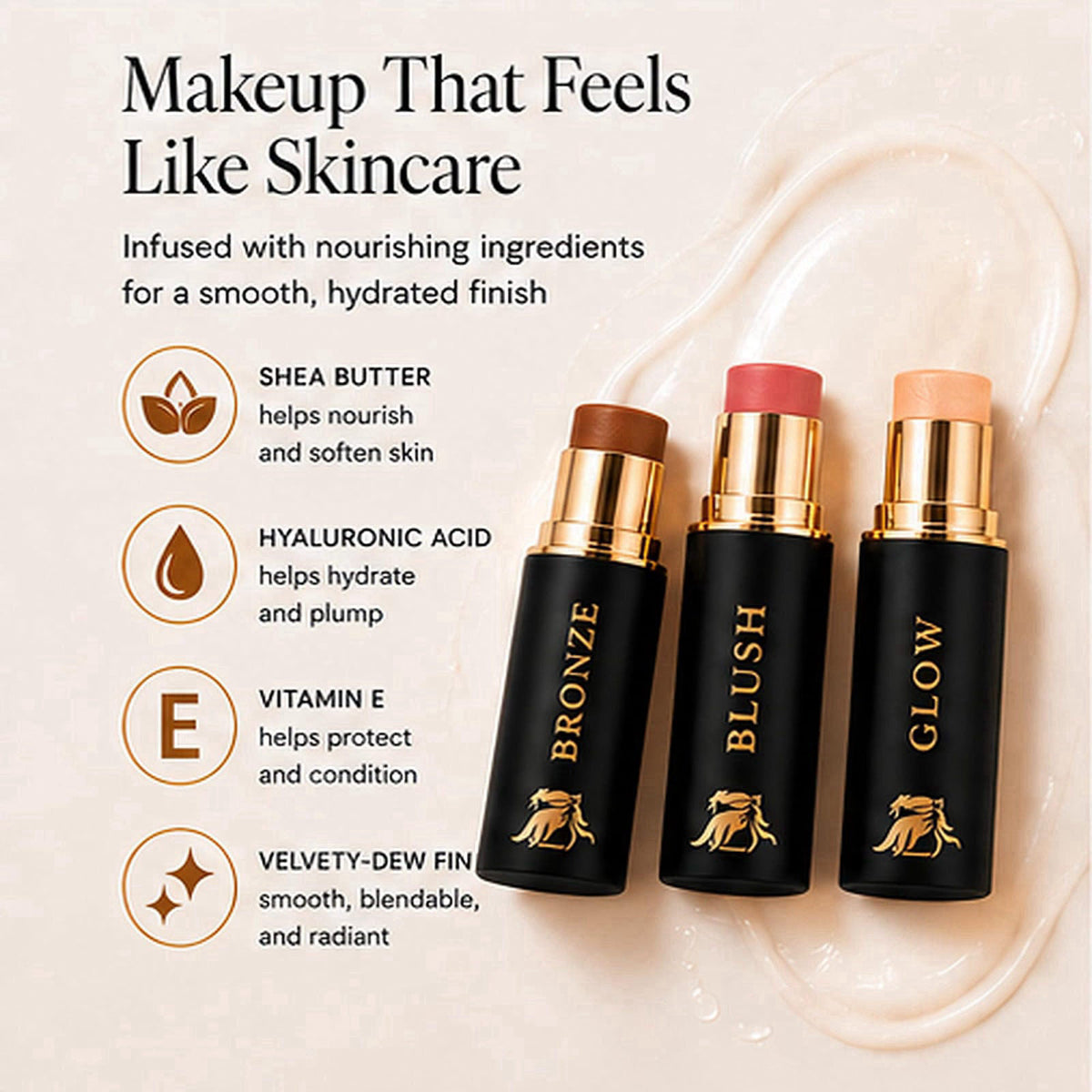Phoenix Beauty Contour Stick Set, Blush, Bronzer & Highlighter, Twilight – back view and specifications