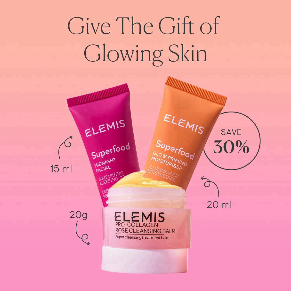 ELEMIS Way to glow kit, Amazon Exclusive 3 Piece travel set ($70 Value) – full view