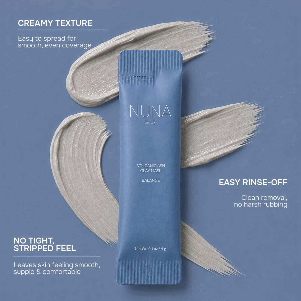 NUNA Volcanic Ash Clay Mask - Triple Clay Complex, Pearl Extract, Centella Asiatica, Squalane, Shea Butter, Hydrolyzed H