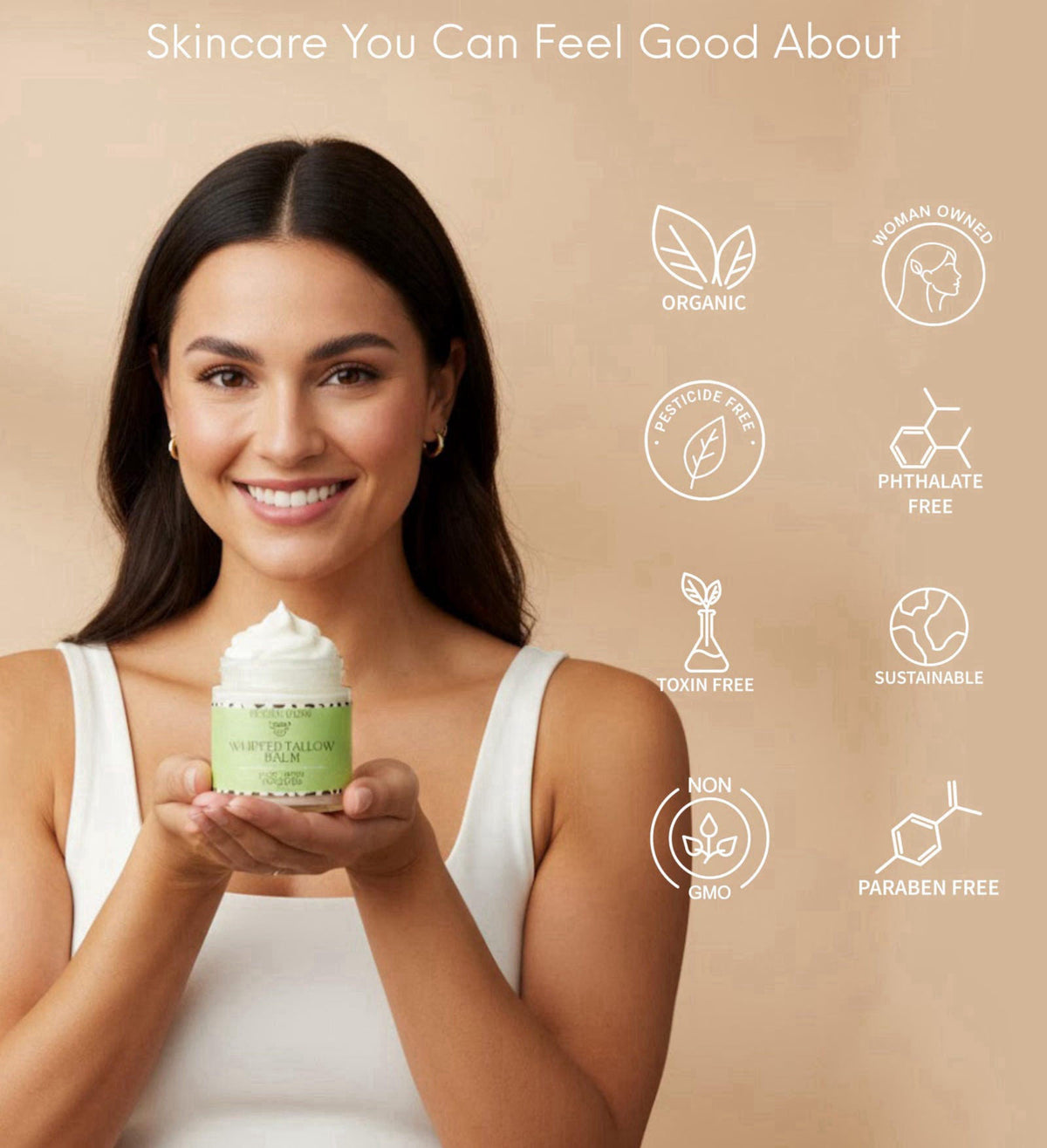 Beauty Glow Organic Whipped Beef Tallow + Rosehip Oil for Face & Body Moisturizer Cream Lotion Balm Natural Grass Fed an