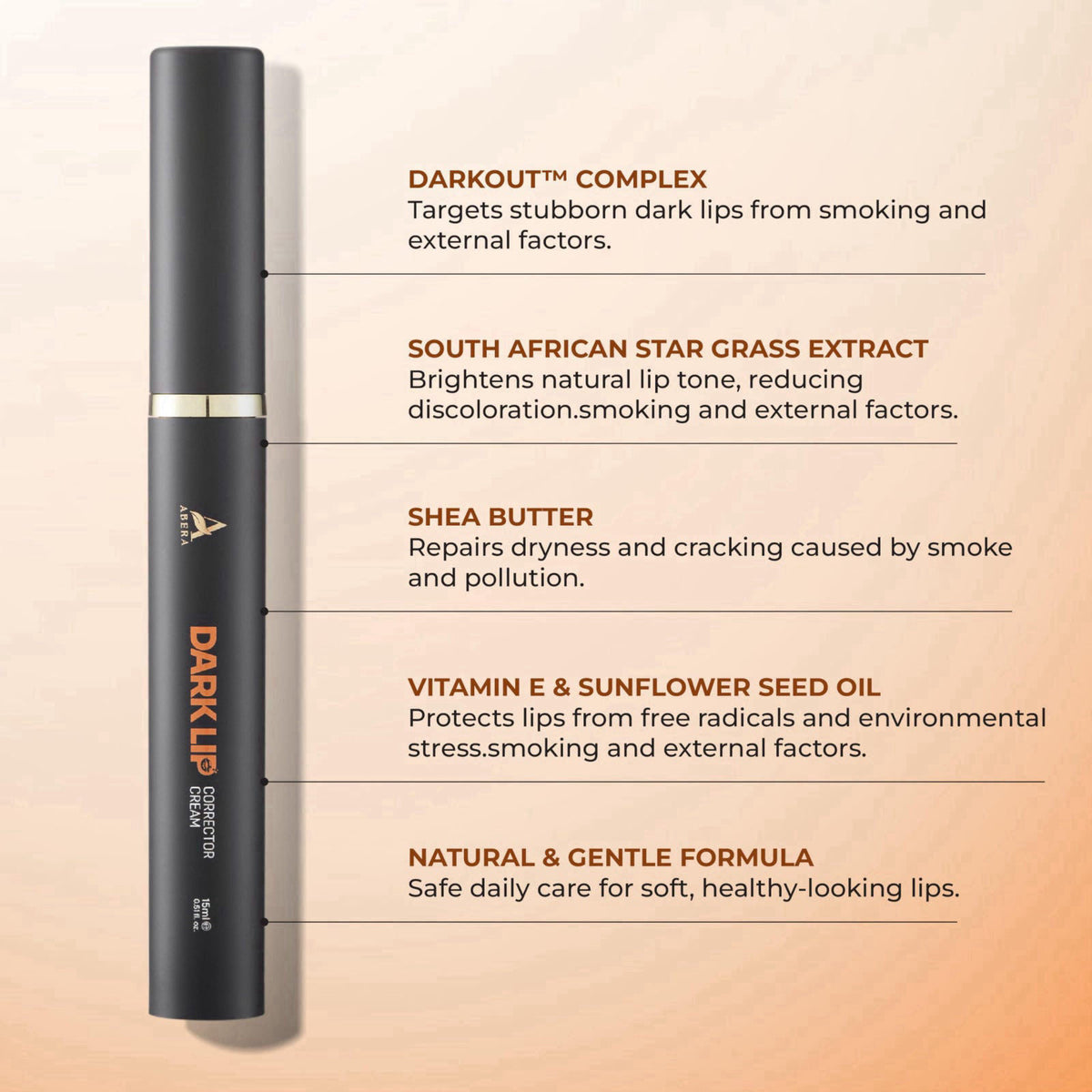 ABERA Dark Lip Corrector Cream for Dark Lips, Uneven Tone & Fordyce Spots – packaging and label