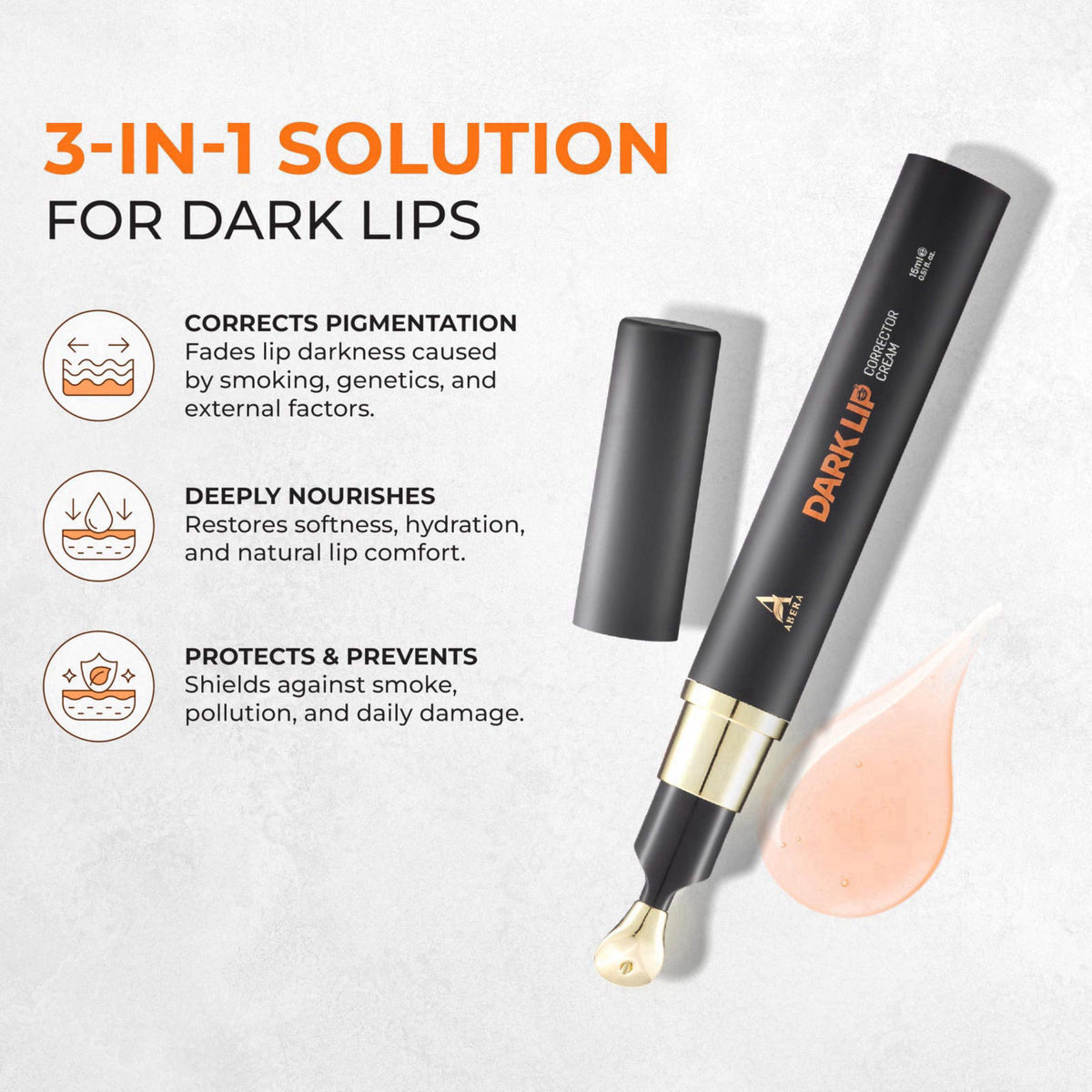ABERA Dark Lip Corrector Cream for Dark Lips, Uneven Tone & Fordyce Spots – back view and specifications