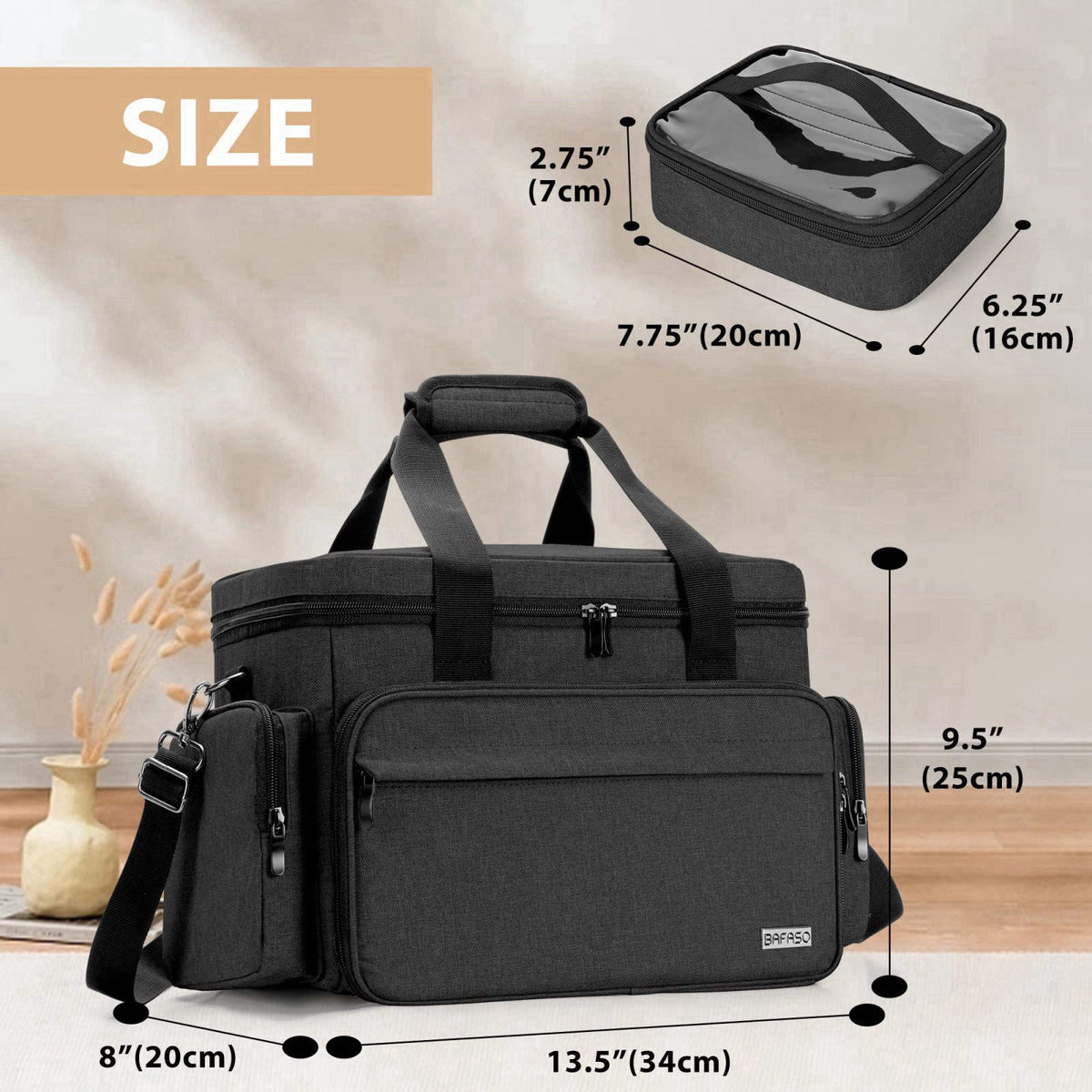 BAFASO Makeup Bag with 2 Removable Pouches and Detachable Dividers, Black – alternate angle