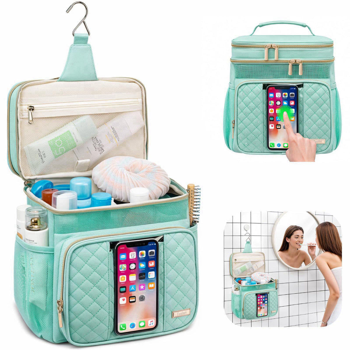 Tealari Large Toiletry Bag for Women Men,Bathroom Bag,Water Resistant Shower Bag,Makeup Bag,Portable Shower Caddy for Co