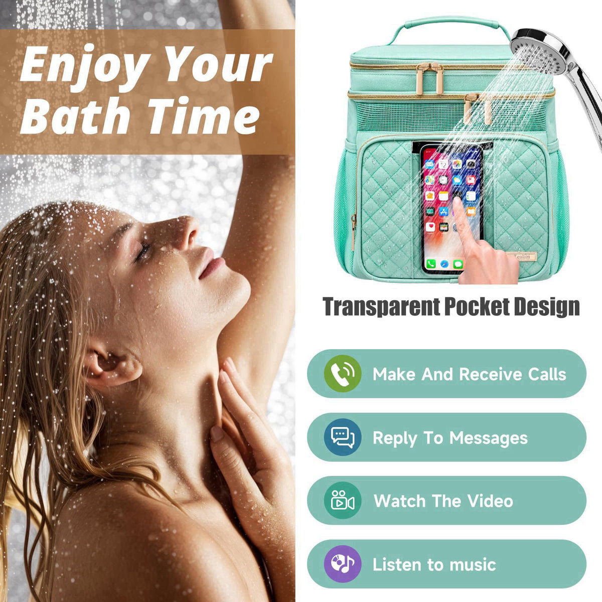 Tealari Large Toiletry Bag for Women Men,Bathroom Bag,Water Resistant Shower Bag,Makeup Bag,Portable Shower Caddy for Co