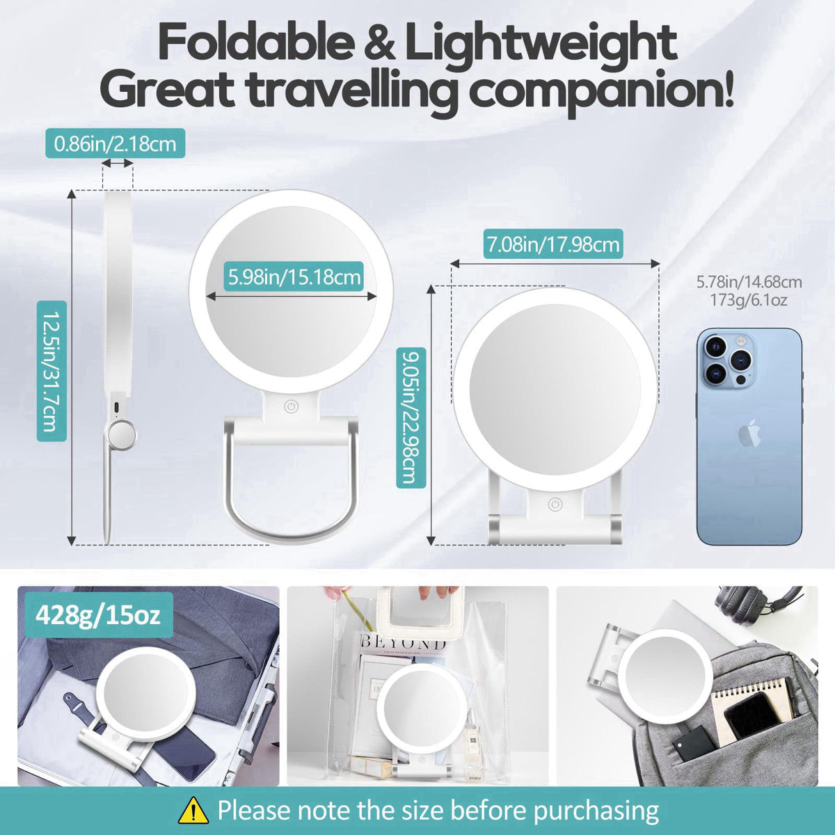 B Beauty Planet Magnifying Mirror with Light 30X, Double-Sided 1X/ 30X Magnifying Makeup Mirror with Tweezer, 2000mAh 3 