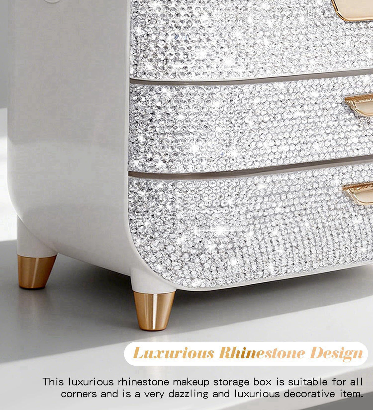 Svpolns Bling Makeup Organizer Countertop, Sparkle Skincare Holder Organizer with Glitter Rhinestones, Storage Box Cosme