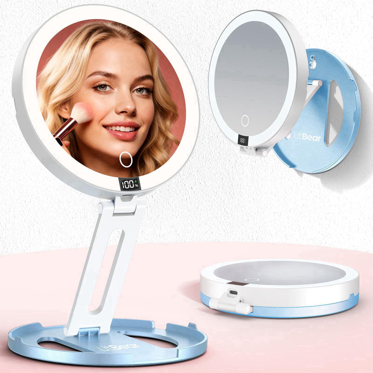 LitBear Travel Makeup Mirror with Lights, 10X/1X Foldable Magnifying Mirror – product photo (Compact &amp; Travel Mirror