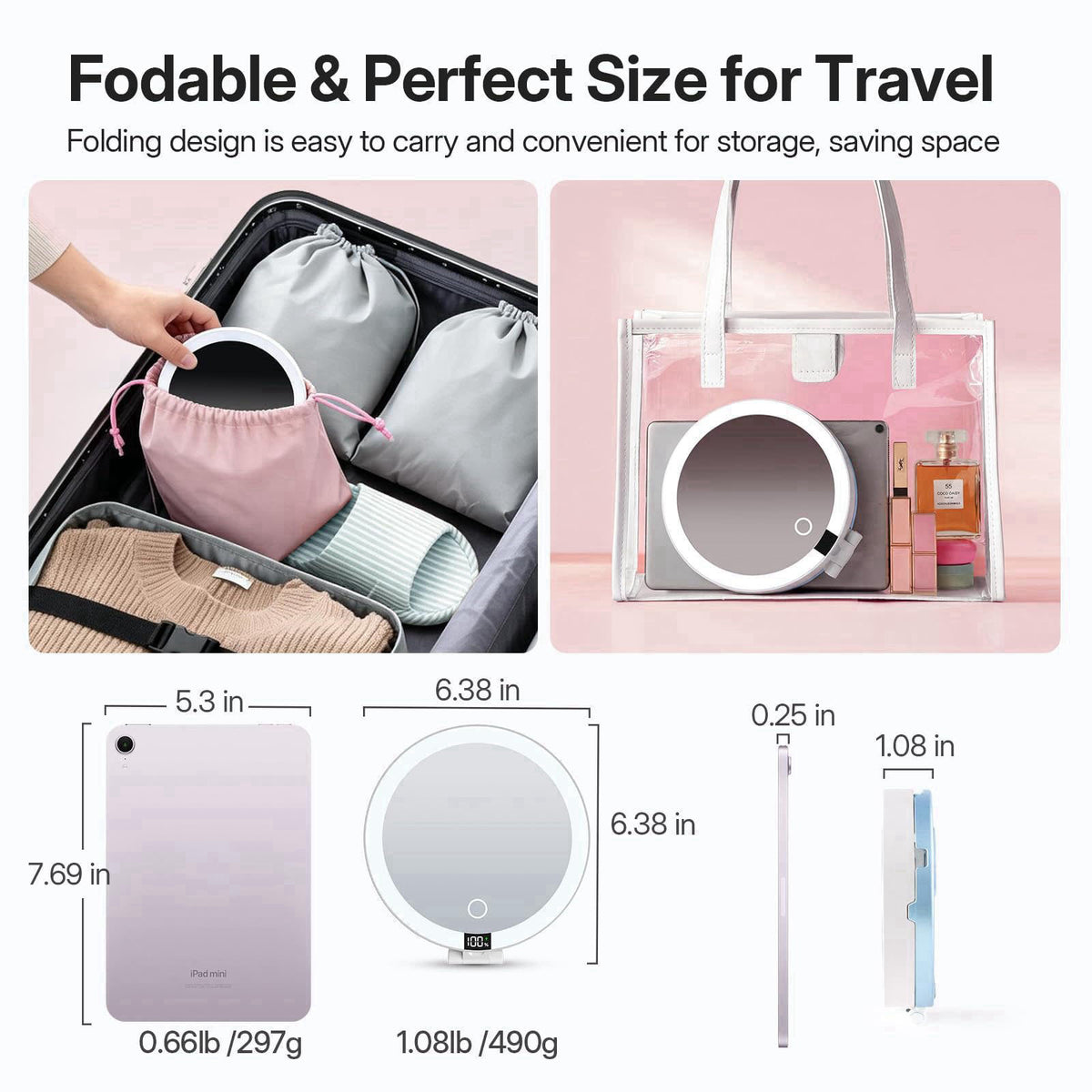LitBear Travel Makeup Mirror with Lights, 10X/1X Foldable Magnifying Mirror – alternate angle