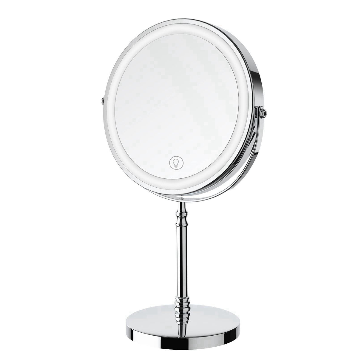 DEIOVWXS Makeup Mirror, Rechargeable Vanity Mirror with 3 Lights, 1X/10X – close-up detail in Chrome