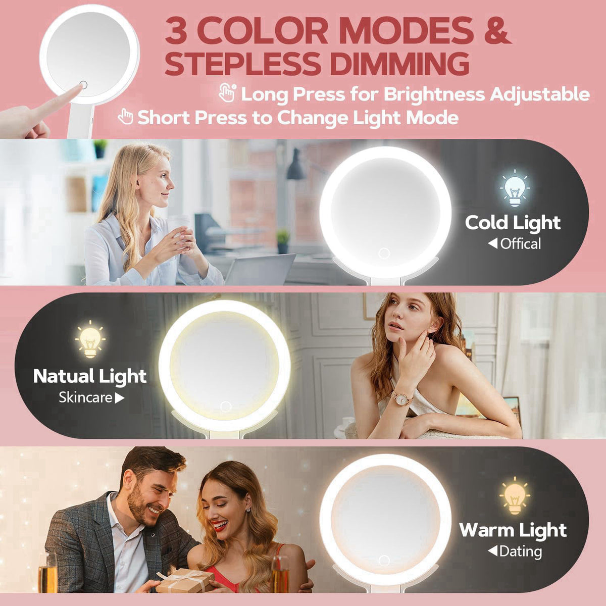 MIYADIVA 30X Magnifying Makeup Mirror with Light, Double-Sided 1X/30X Travel Makeup Mirror, 56 LED Lights, 3 Color Modes