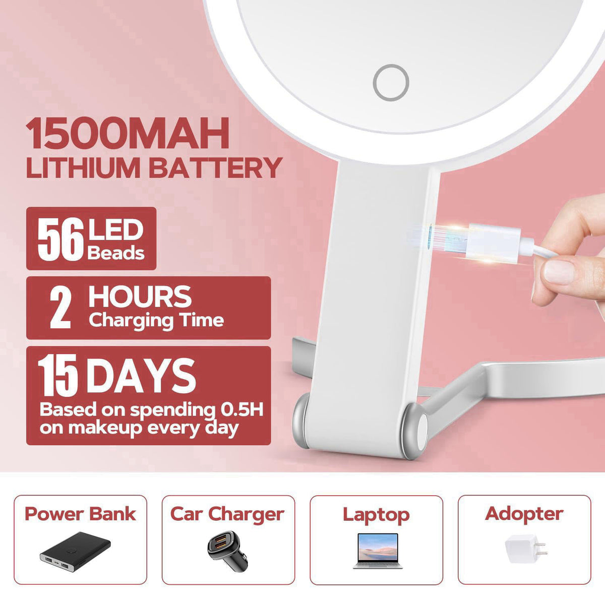 MIYADIVA 30X Magnifying Makeup Mirror with Light, Double-Sided 1X/30X Travel Makeup Mirror, 56 LED Lights, 3 Color Modes