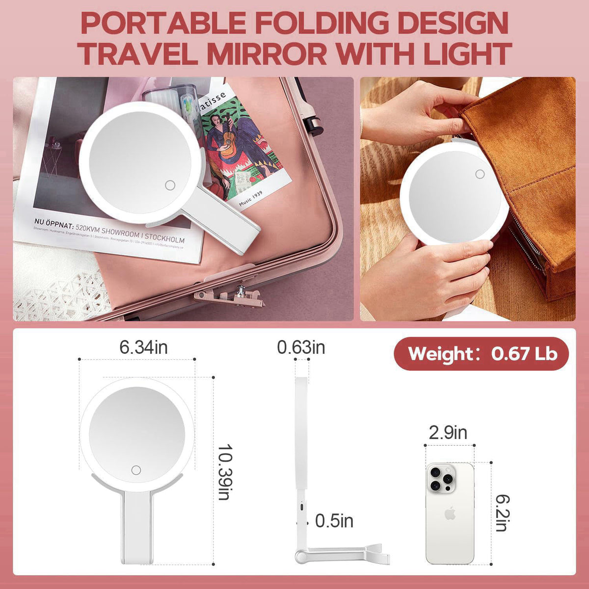 MIYADIVA 30X Magnifying Makeup Mirror with Light, Double-Sided 1X/30X Travel Makeup Mirror, 56 LED Lights, 3 Color Modes