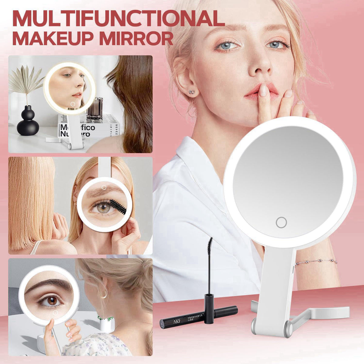 MIYADIVA 30X Magnifying Makeup Mirror with Light, Double-Sided 1X/30X Travel Makeup Mirror, 56 LED Lights, 3 Color Modes