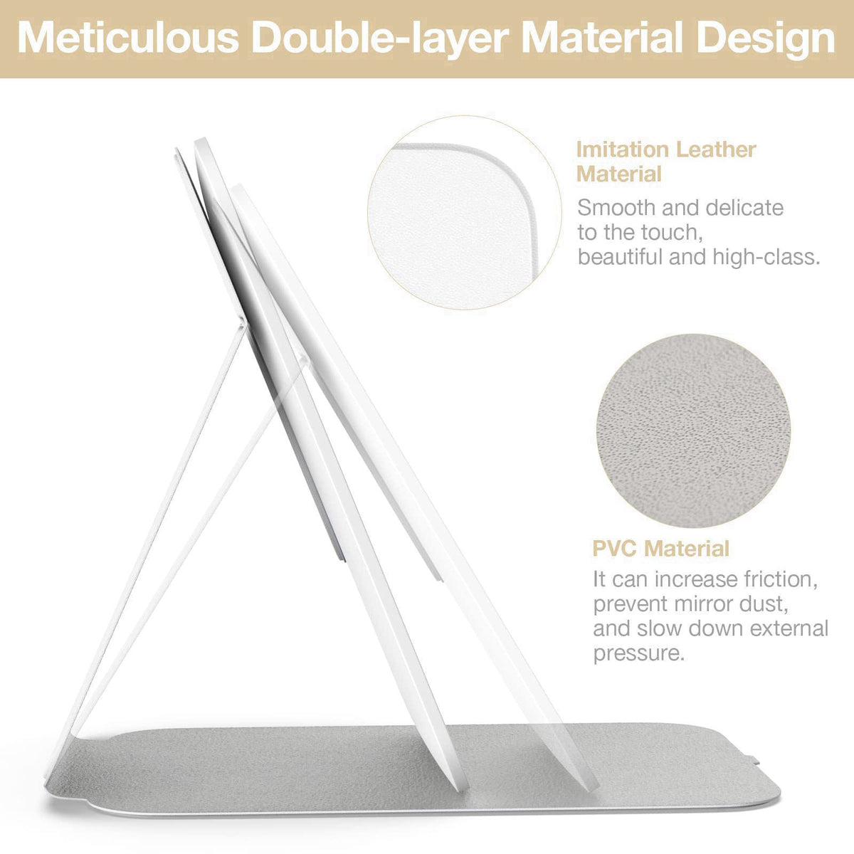 Kintion Travel Makeup Mirror, Portable LED Lighted Folding Mirror (White) – full view, size 8*5.4*0.55in(20.5*13.8*1.4cm