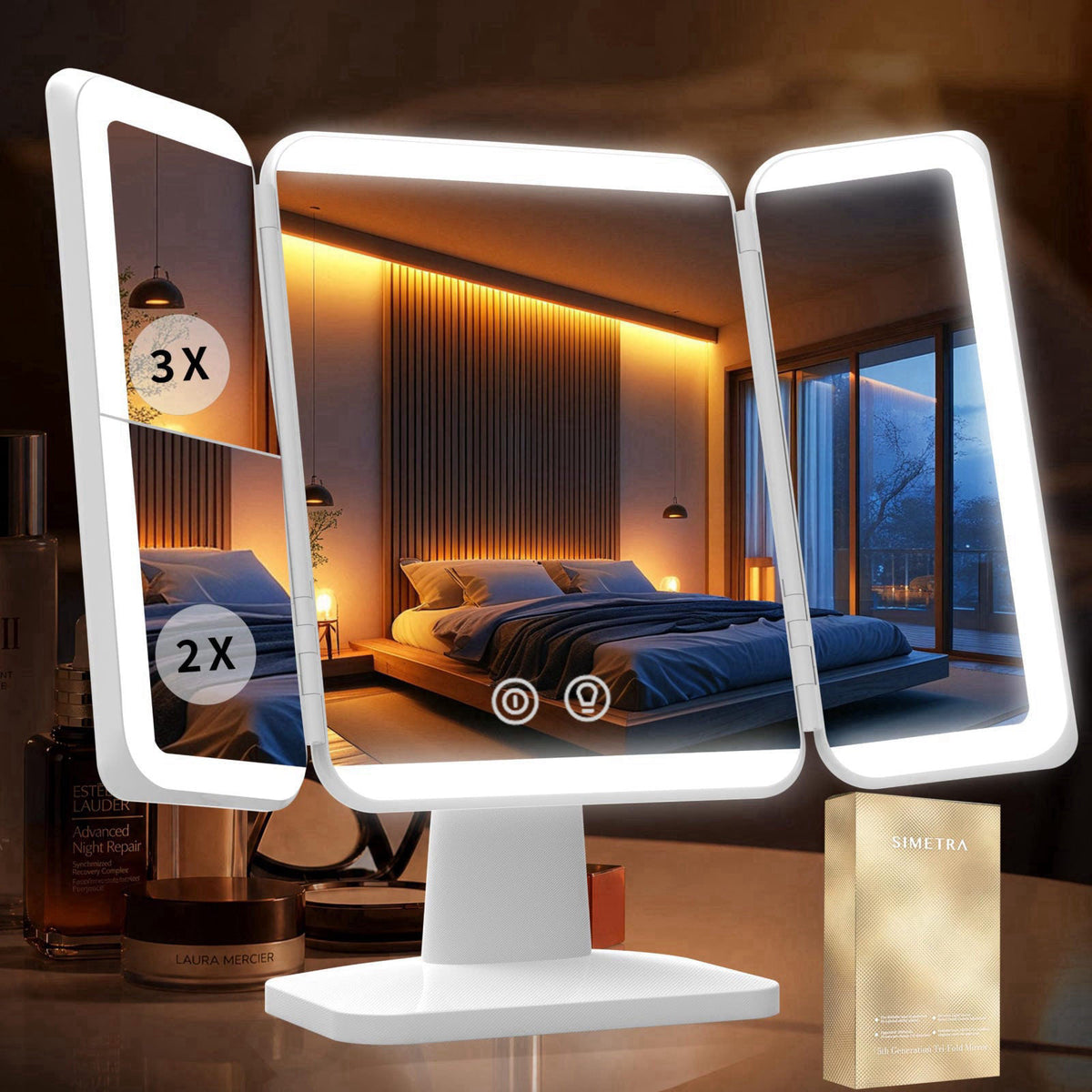 SIMETRA 15.6'' Rechargeable Makeup Mirror with Lights Trifold Vanity Mirror