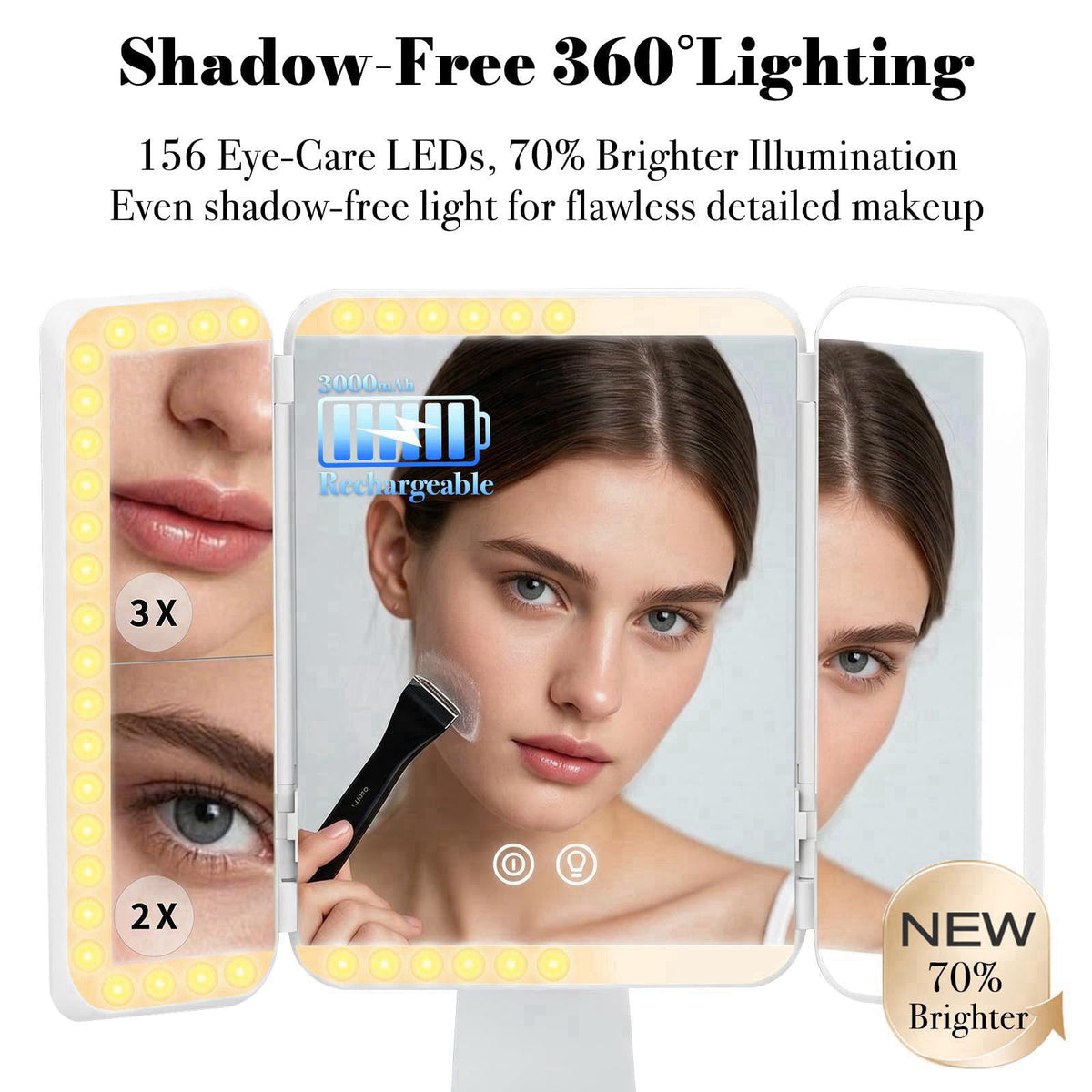 SIMETRA 15.6'' Rechargeable Makeup Mirror with Lights Trifold Vanity Mirror – packaging and label