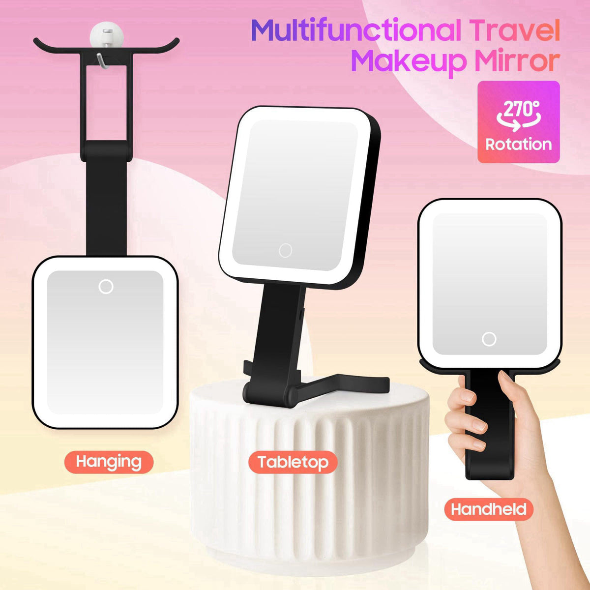 GOMIPURU Magnifying Travel Mirror with Light, 30X/1X Double-Sided Magnifying Mirror with 3 Color Lights, Brightness Adju