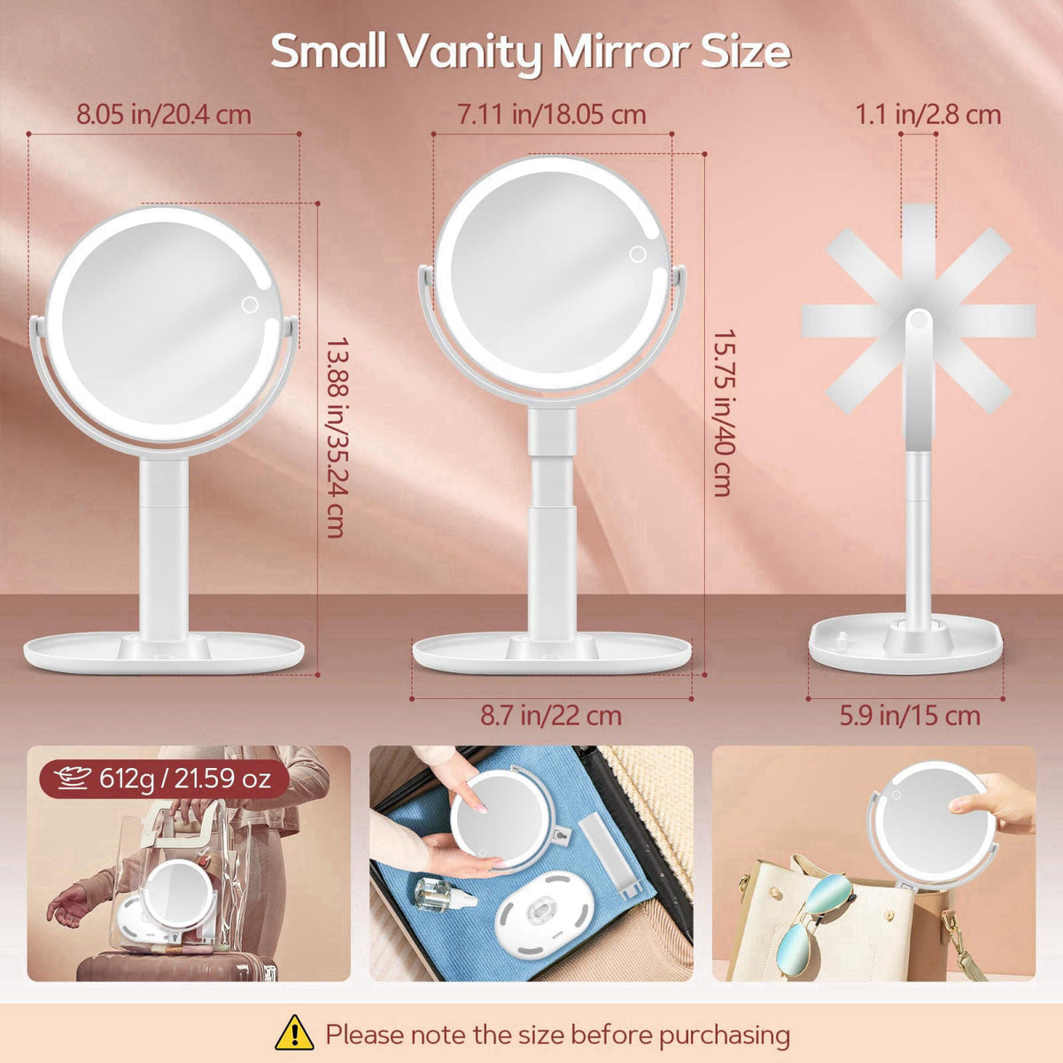 B Beauty Planet Makeup Mirror, Double-Sided Lighted Magnifying Mirror 30X – close-up detail in White