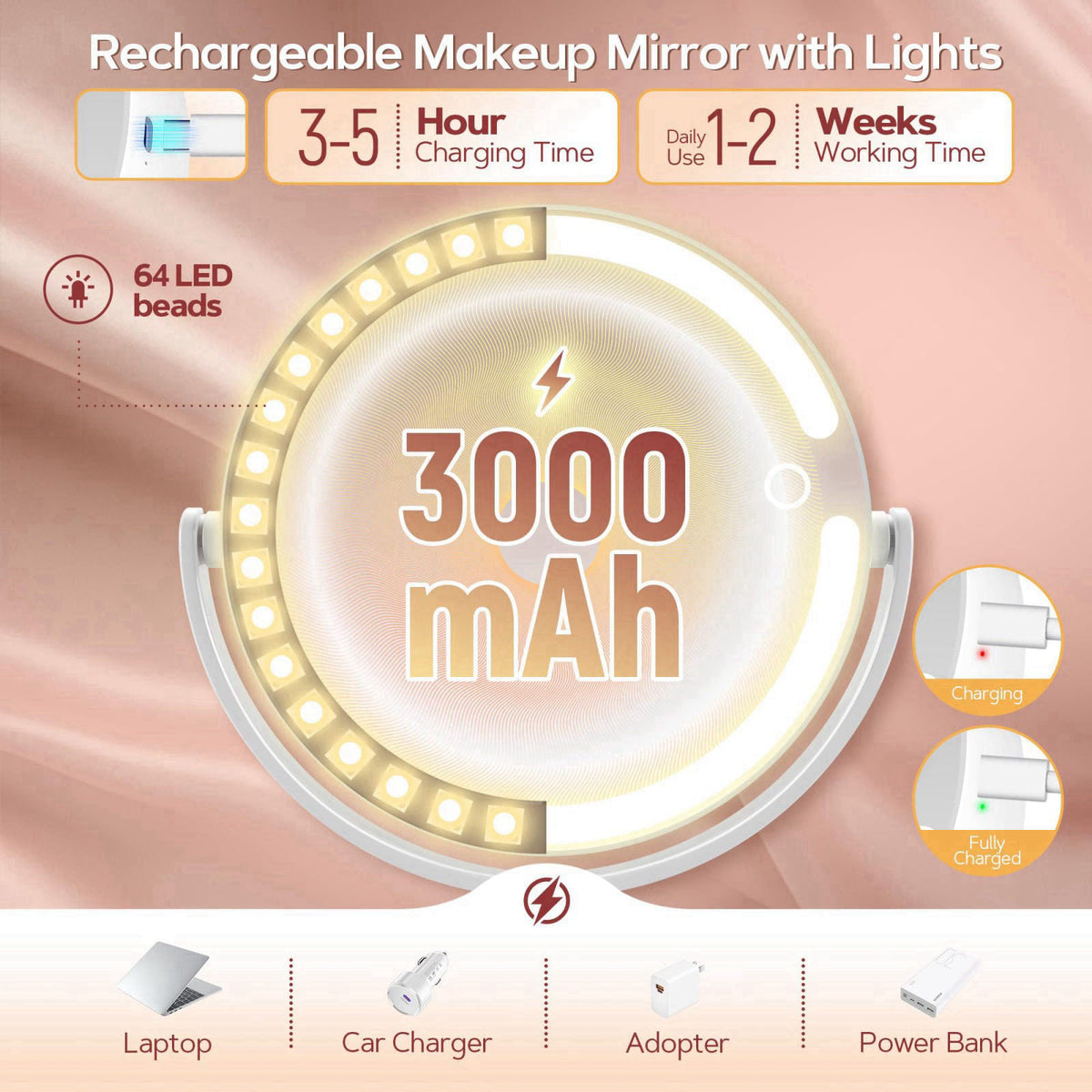 B Beauty Planet Makeup Mirror, Double-Sided Lighted Magnifying Mirror 30X – alternate angle